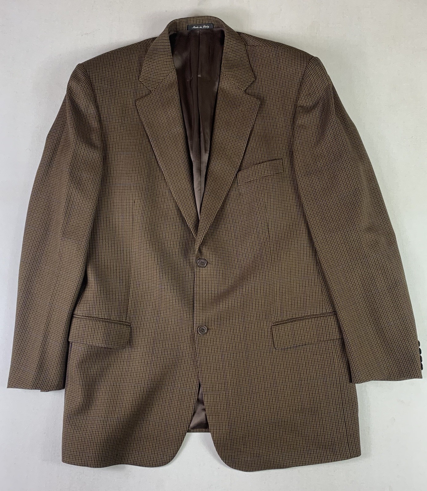 Barneys NY Blazer Brown Mens 46L Houndstooth Made in Italy Made in Italy G120