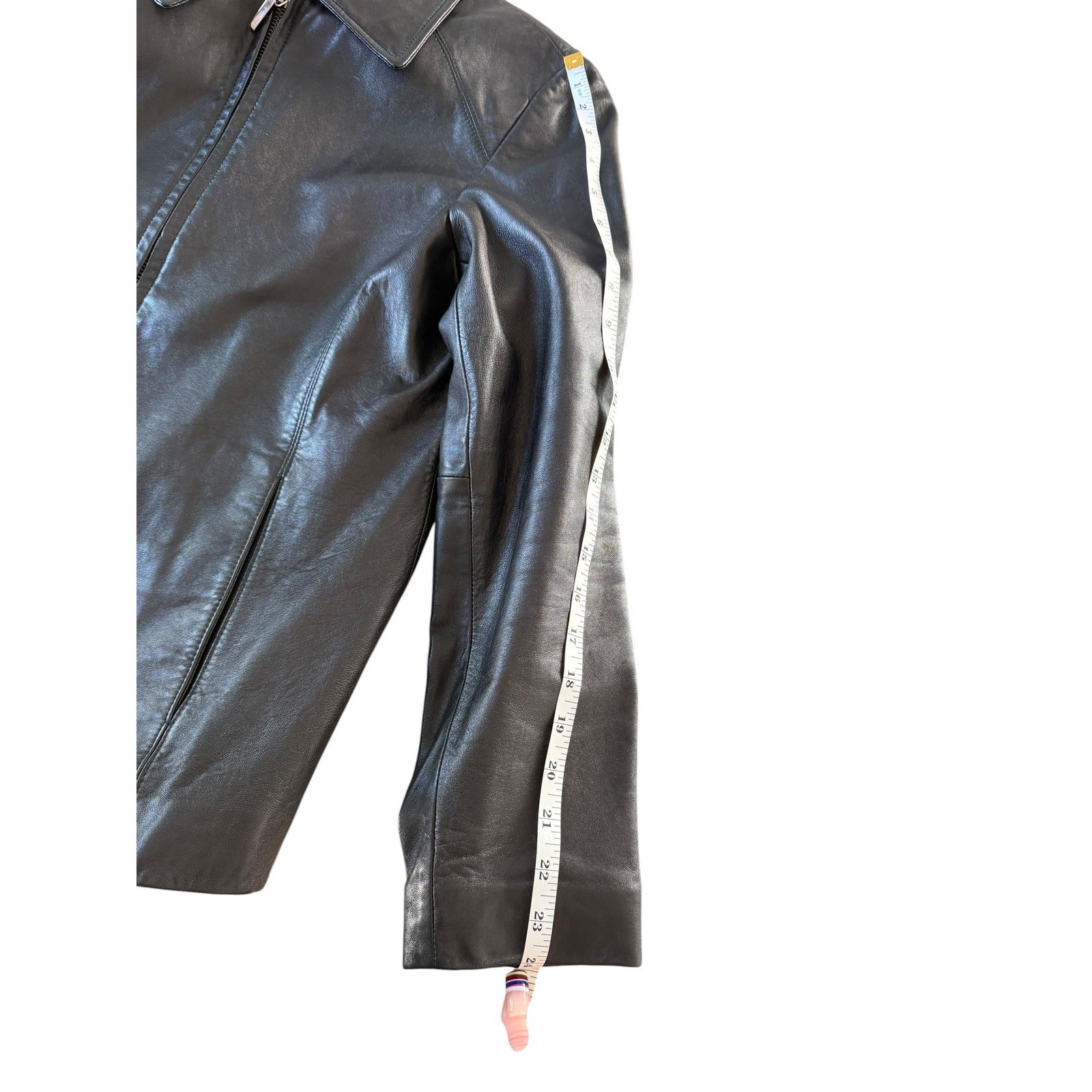 Vintage Worthington Black Lambskin Leather Zip Up Jacket Medium 90s Y2K Minimal