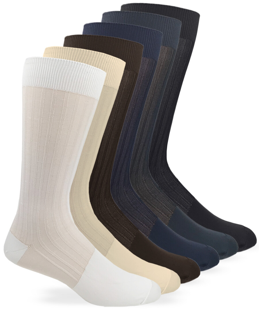 3 Pair Jefferies Socks Mens Sheer Nylon Thick-n-Thin Tall Mid Calf Dress Socks
