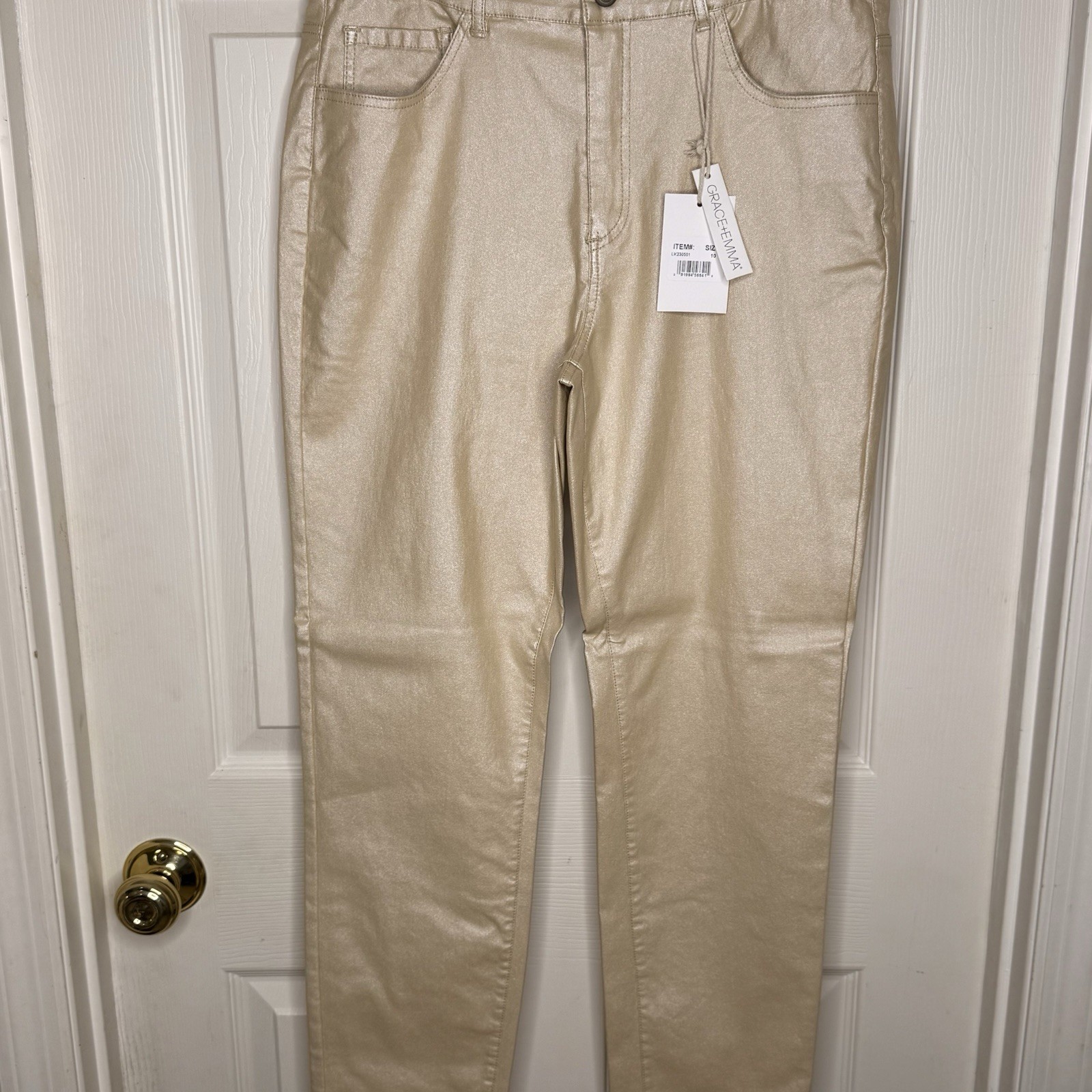 Grace + Emma Gold Metallic Coated Jeans Women Size 10 Stretch High Rise Pants