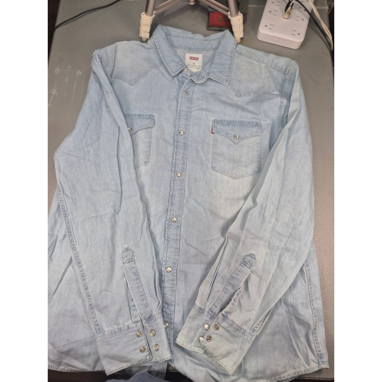 Levis Mens XXL Light Wash Denim Western Pearl Snap Long Sleeve Shirt 3LYLW2262