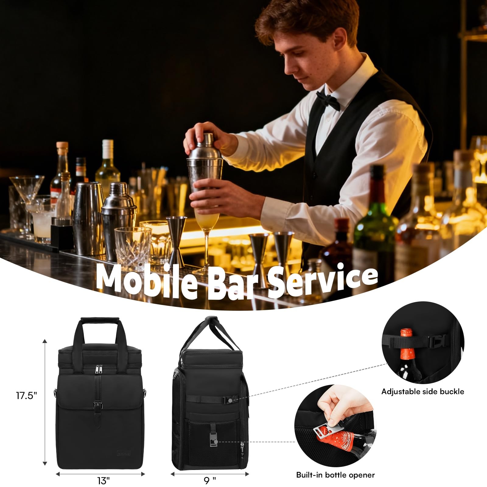Bartender Bag, Leakproof Travel Bartender Kit Backpack for Carrying Bar Kit, Por