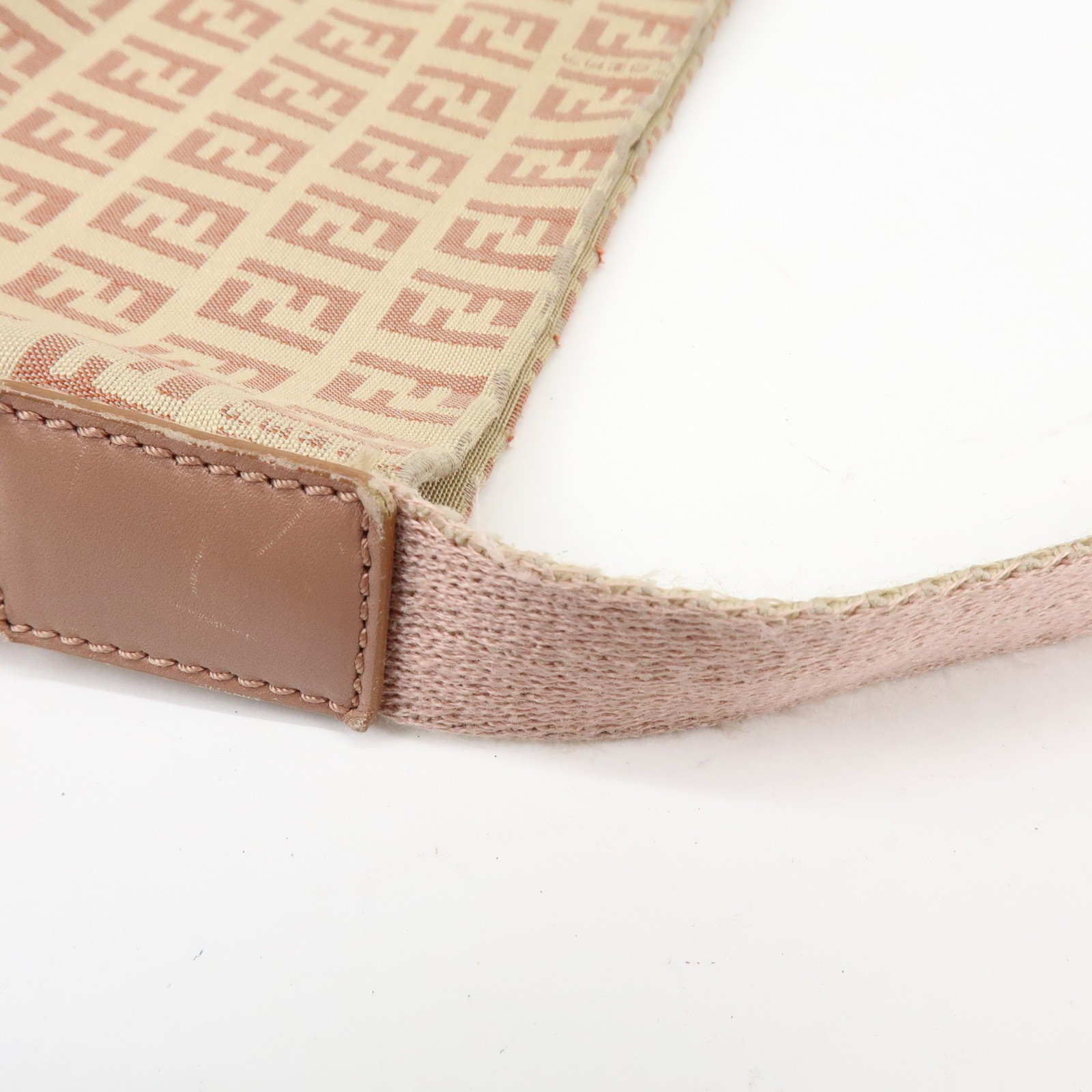 FENDI Zucchino Canvas Leather Shoulder Bag Beige Pink 8BR318 Authentic Used F/S
