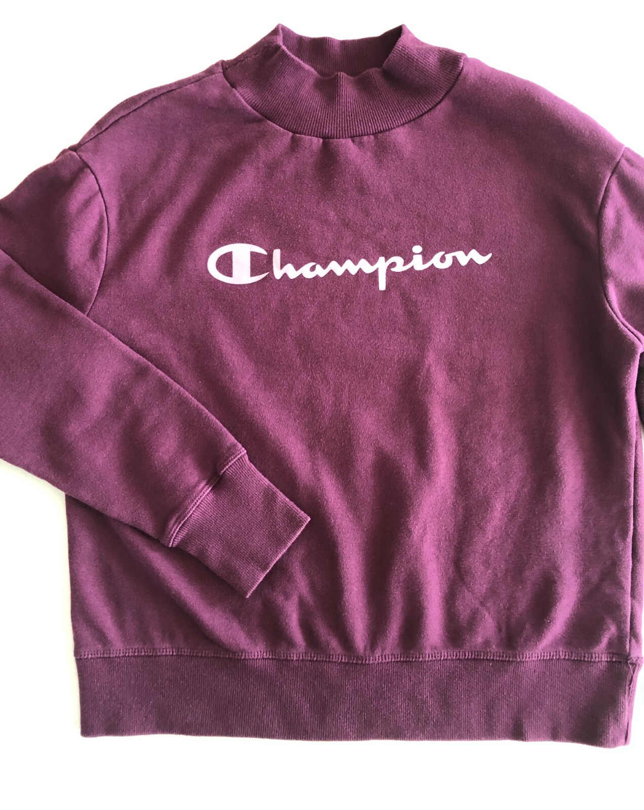 vtg Champion Mock Neck Sweatshirt Sz S Dark Magenta Cotton Blend Crop LOGO