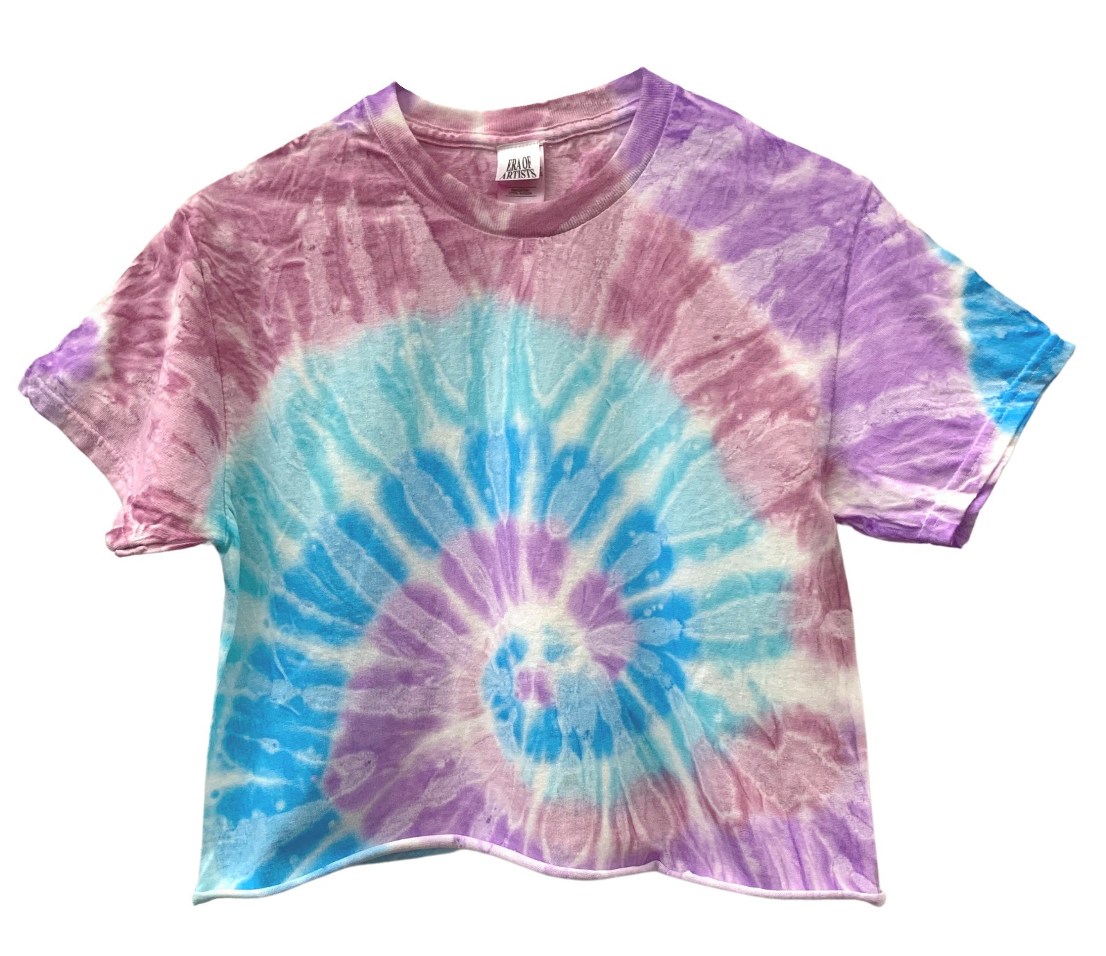 Tie Dye Unisex Cropped Tee, Hand Dyed, Raw Bottom Edge