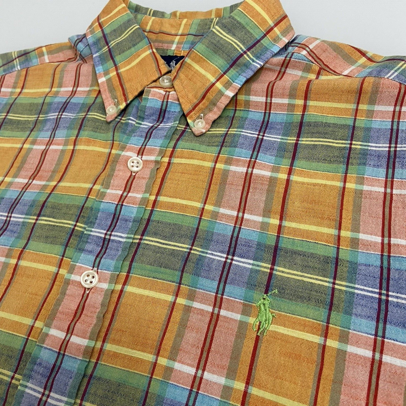 Ralph Lauren Classic Fit Oxford Button Down Shirt Men Medium Madras Plaid SS