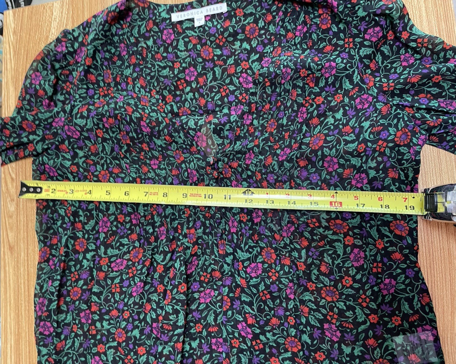 Veronica Beard | Black Multicolor Floral 100% Silk Blouse Long Sleeve Size 4
