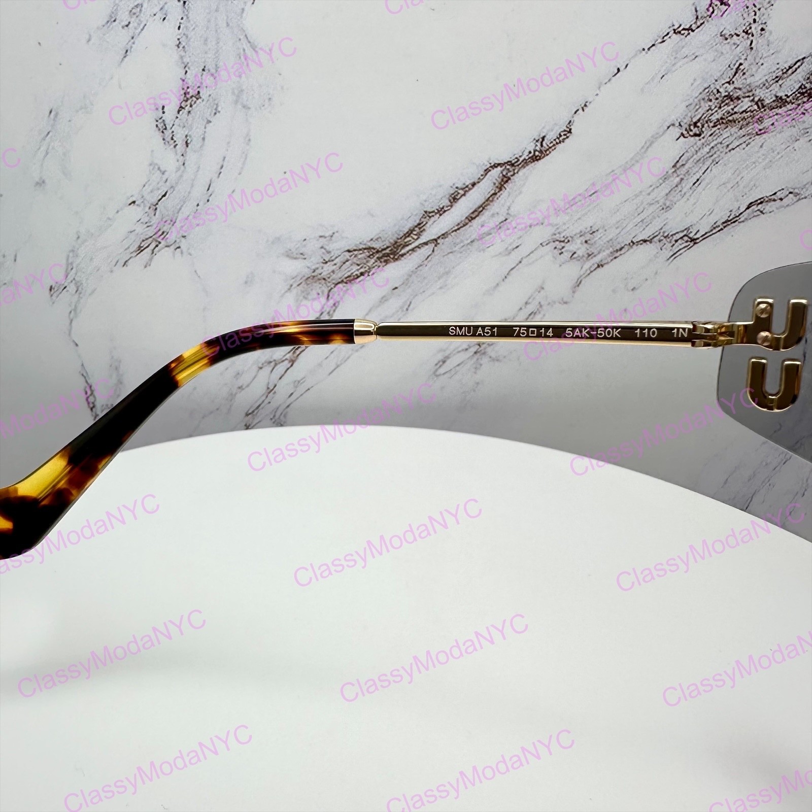 New MIU MIU Sunglasses Gold Slim Runway Wrap Rimless MU A51S 5AK50K Authentic