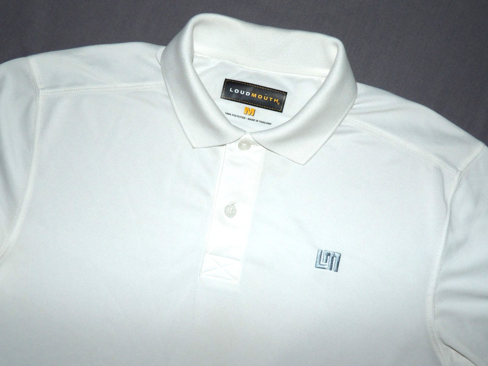 LoudMouth Short Sleeved 100% Polyester White Polo Golf Shirt Men’s Medium