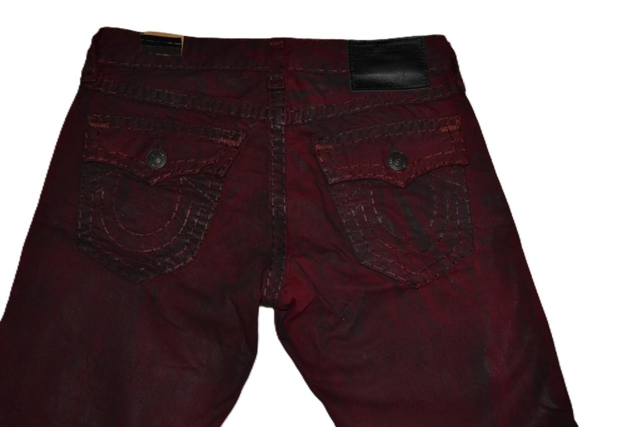 AUTHENTIC True Religion Ricky W/F Relaxed Straight Men’s Jeans BURGUNDY COATED