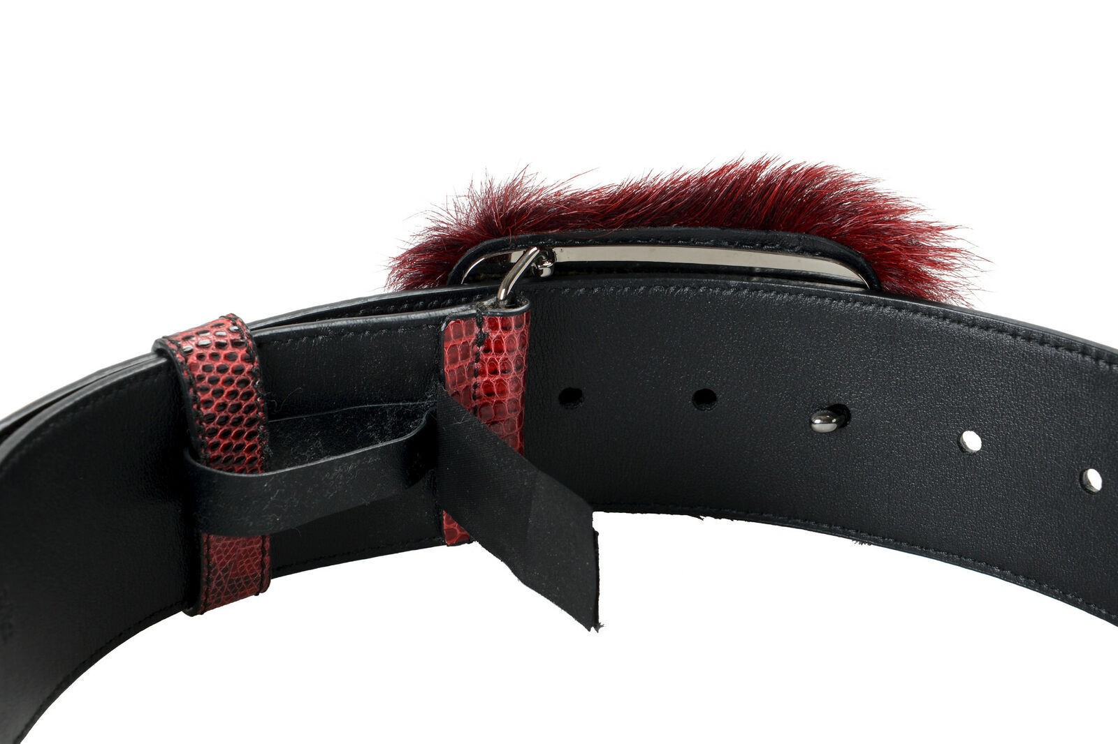 Prada Women’s Multi-Color Snake & Leather Wide Fur Buckle Belt US 30 IT 75