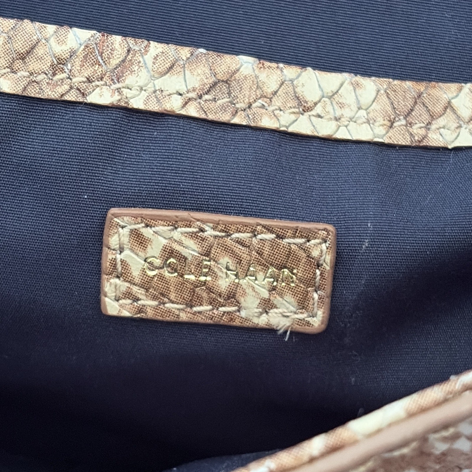 Cole Haan Pink Tan Snake Print Embossed Chain Bag Silver Hardware