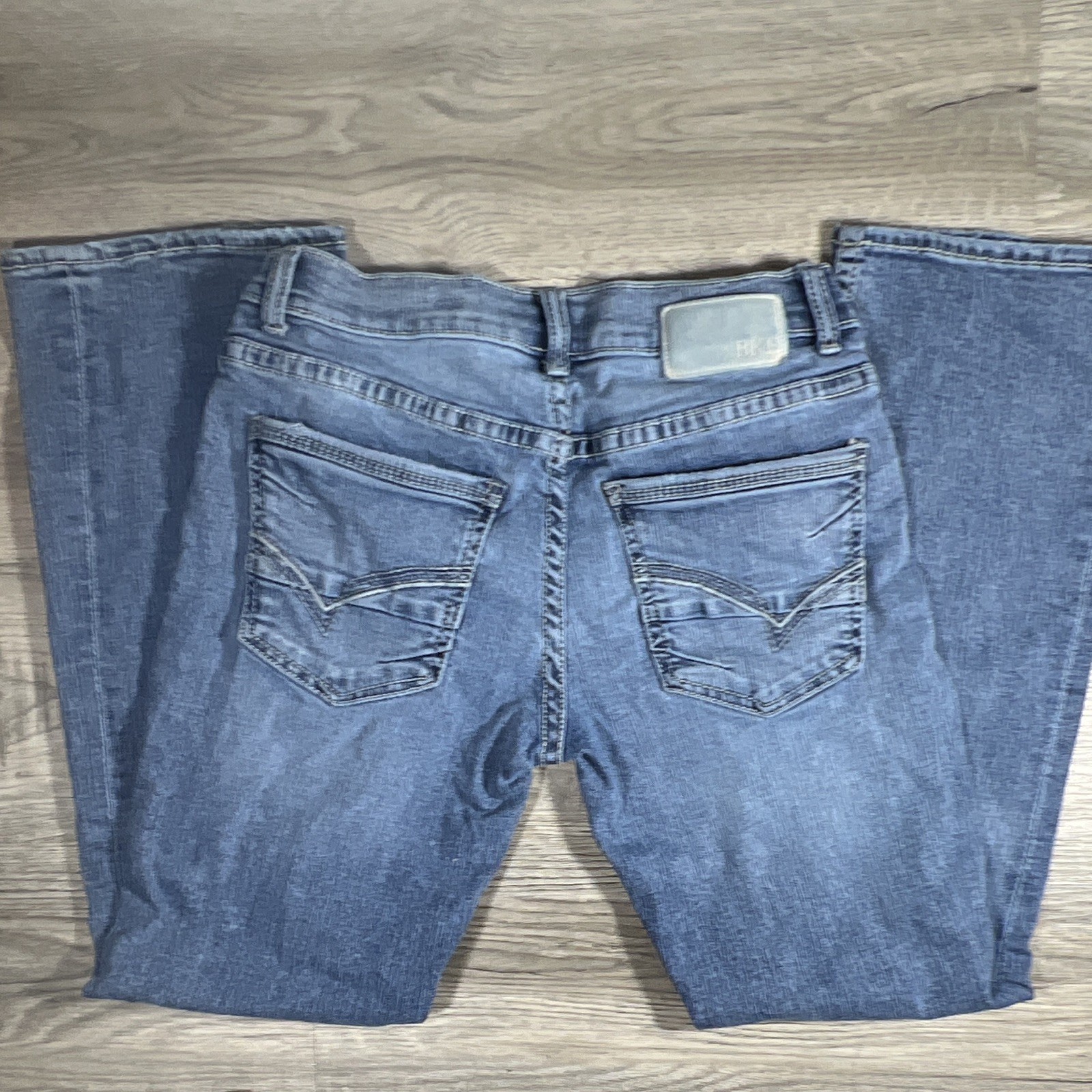 BKE Men’s Blue Bootcut Slim Mid Rise Medium Wash Denim Jeans Zip Button