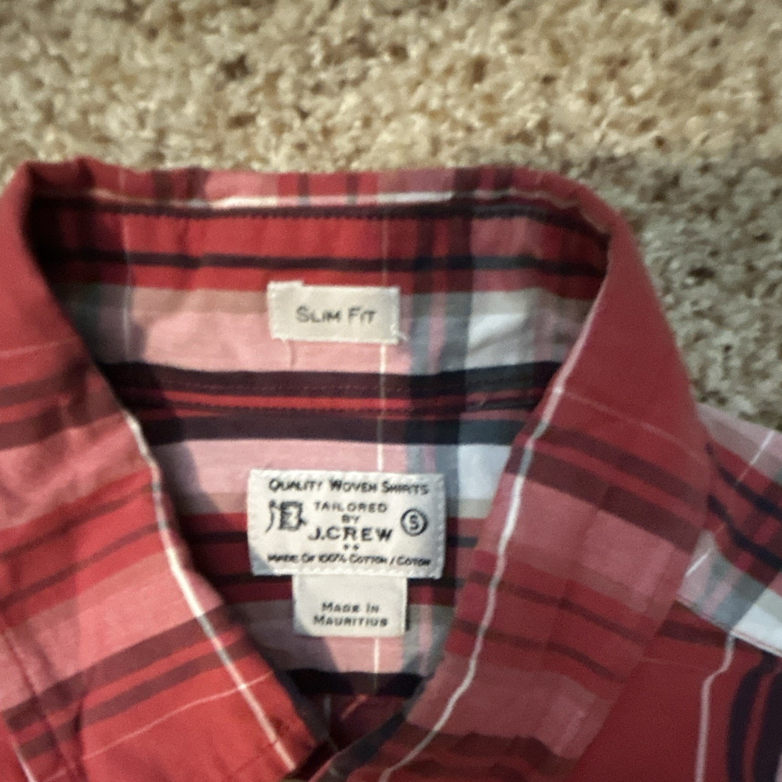 J.Crew Slim Fit Men’s S Red White Blue Plaid Cotton Button-Up Long Sleeve