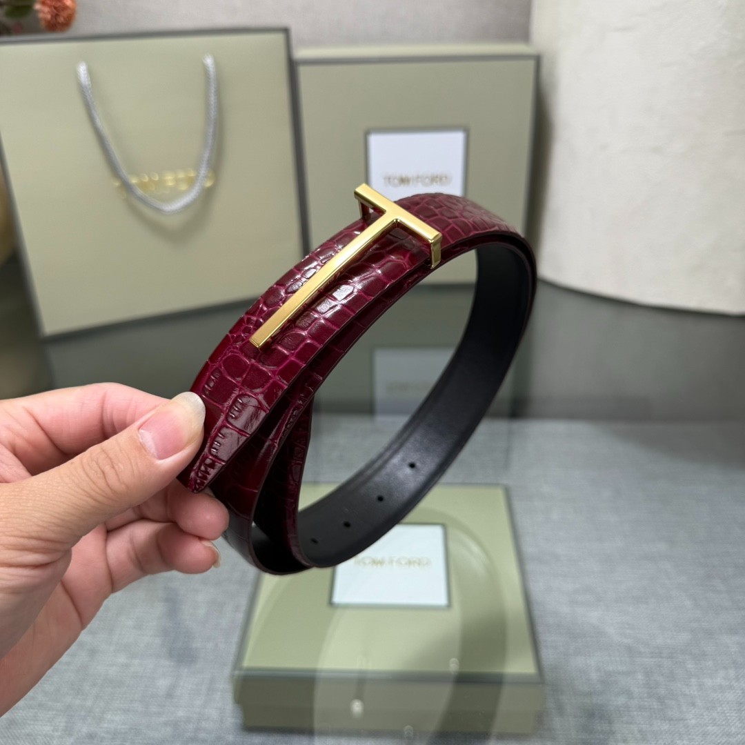Authentic Tom Ford Reversible Leather T-Buckle Belt Luxury Designer Fashion