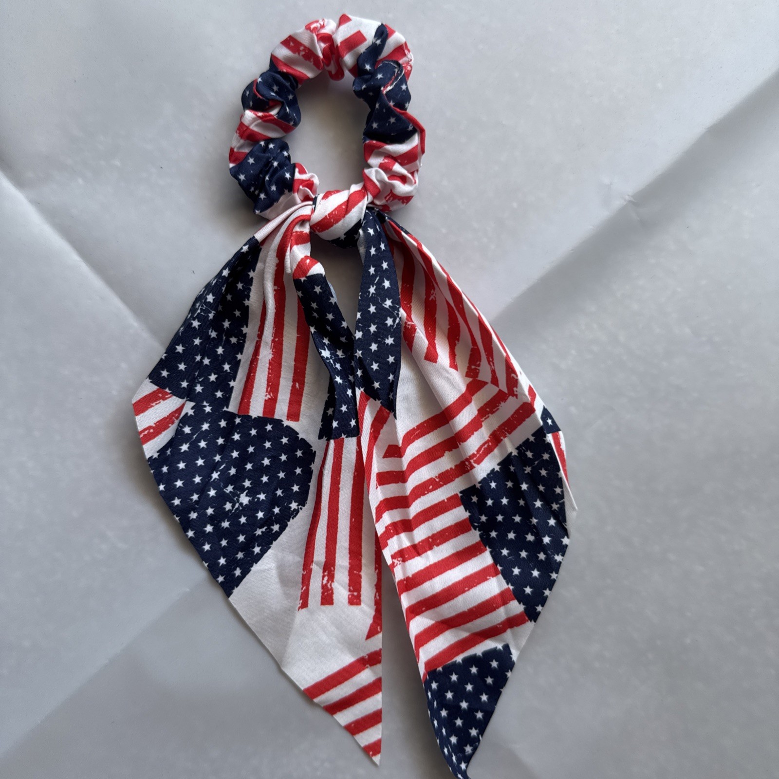 America 250 Patriotic Scarf Scrunchie USA Flag Hair Bow 4th of July Accessory