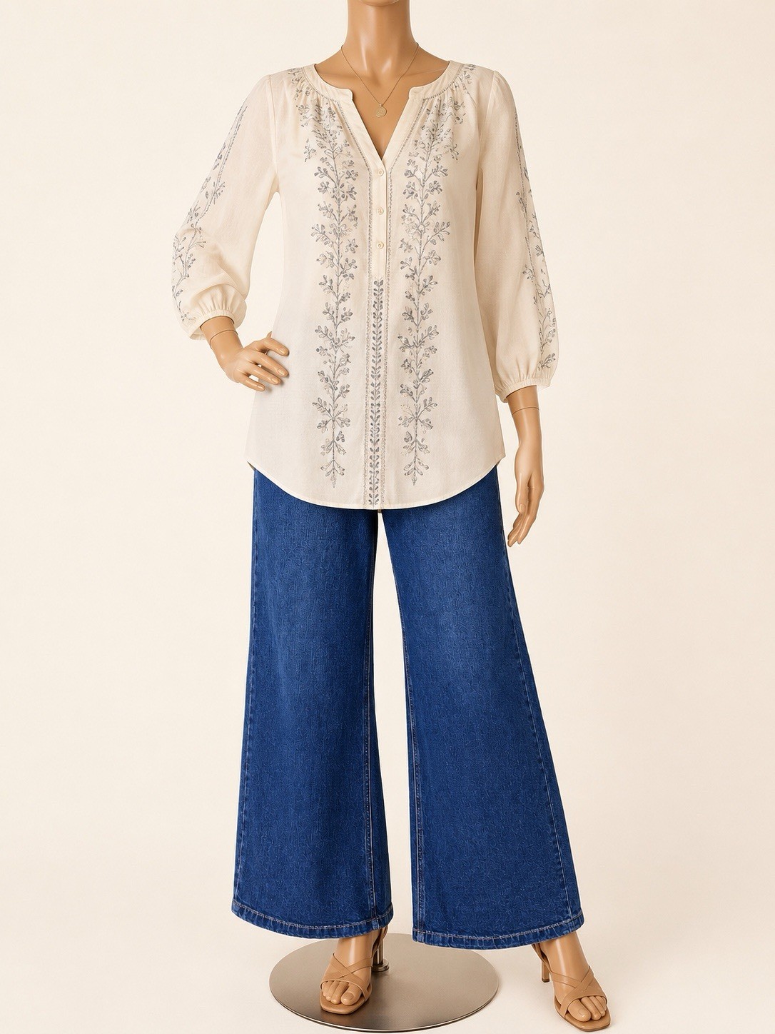 Gap 12 Tall Long Denim Blue Jeans Wide Straight Leg Slash Pockets Elastic Waist