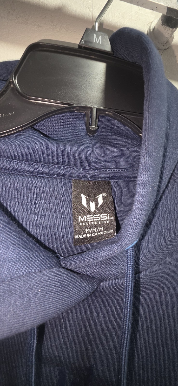 Messi Collection Men’s Blue Pullover Hoodie Pockets Logo Size M