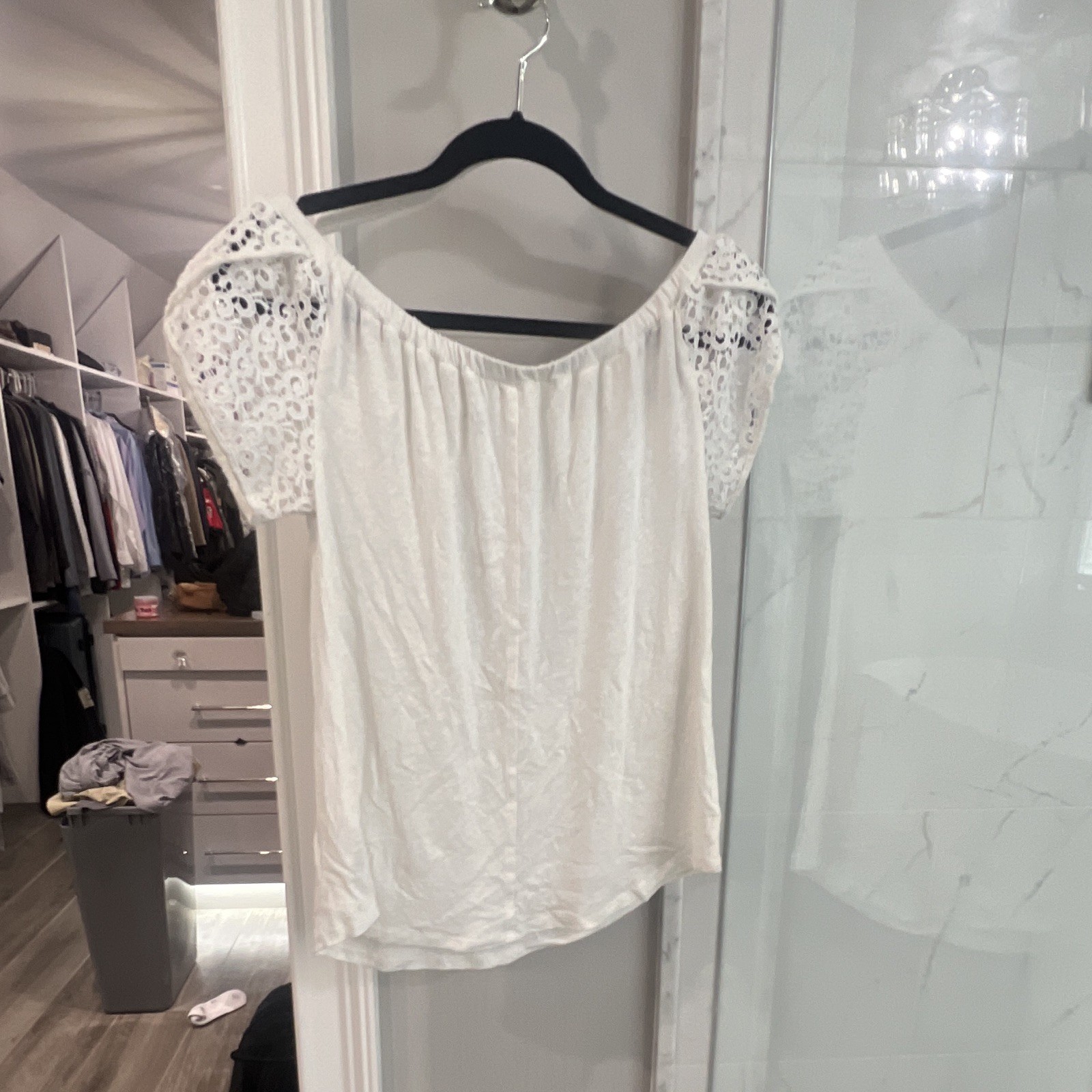 Merona White Lace Scoop Neck Short Sleeve Pullover Blouse Juniors S