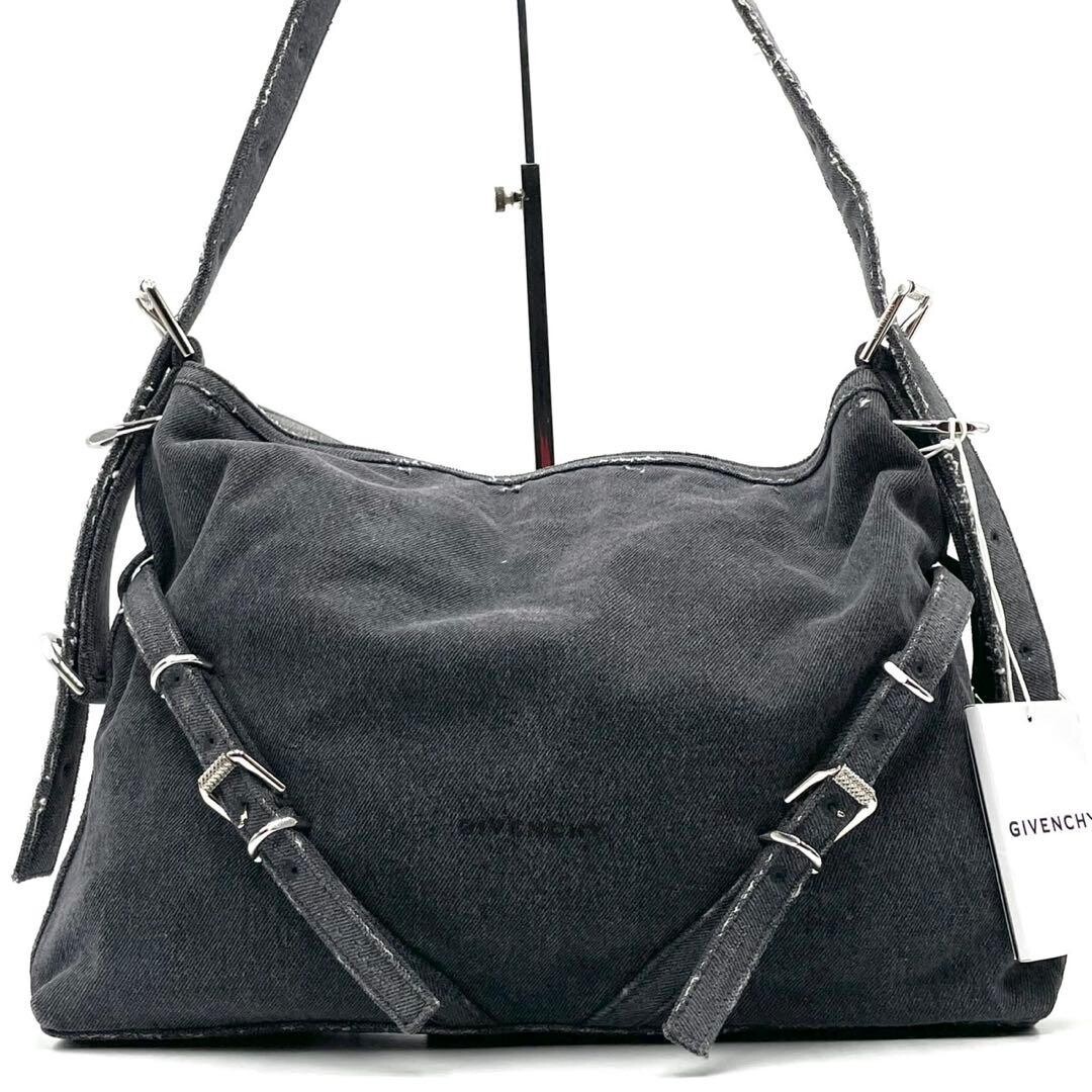 Givenchy Voyou Medium Denim Shoulder Bag Gray Cotton Silver Hardware Dust Bag