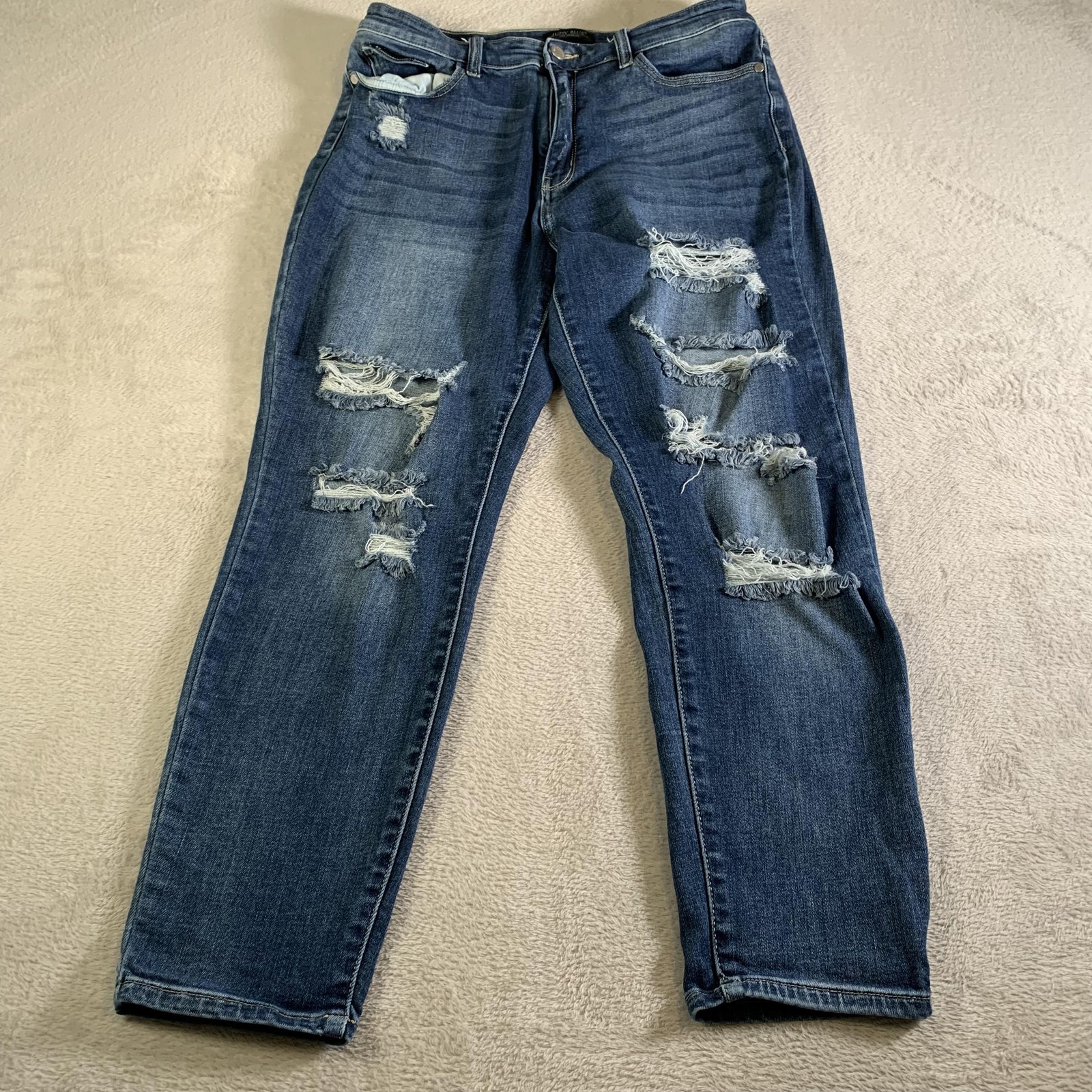 Judy Blue Boyfriend Jeans Juniors 11/30 Blue Medium Wash Mid Rise Distressed