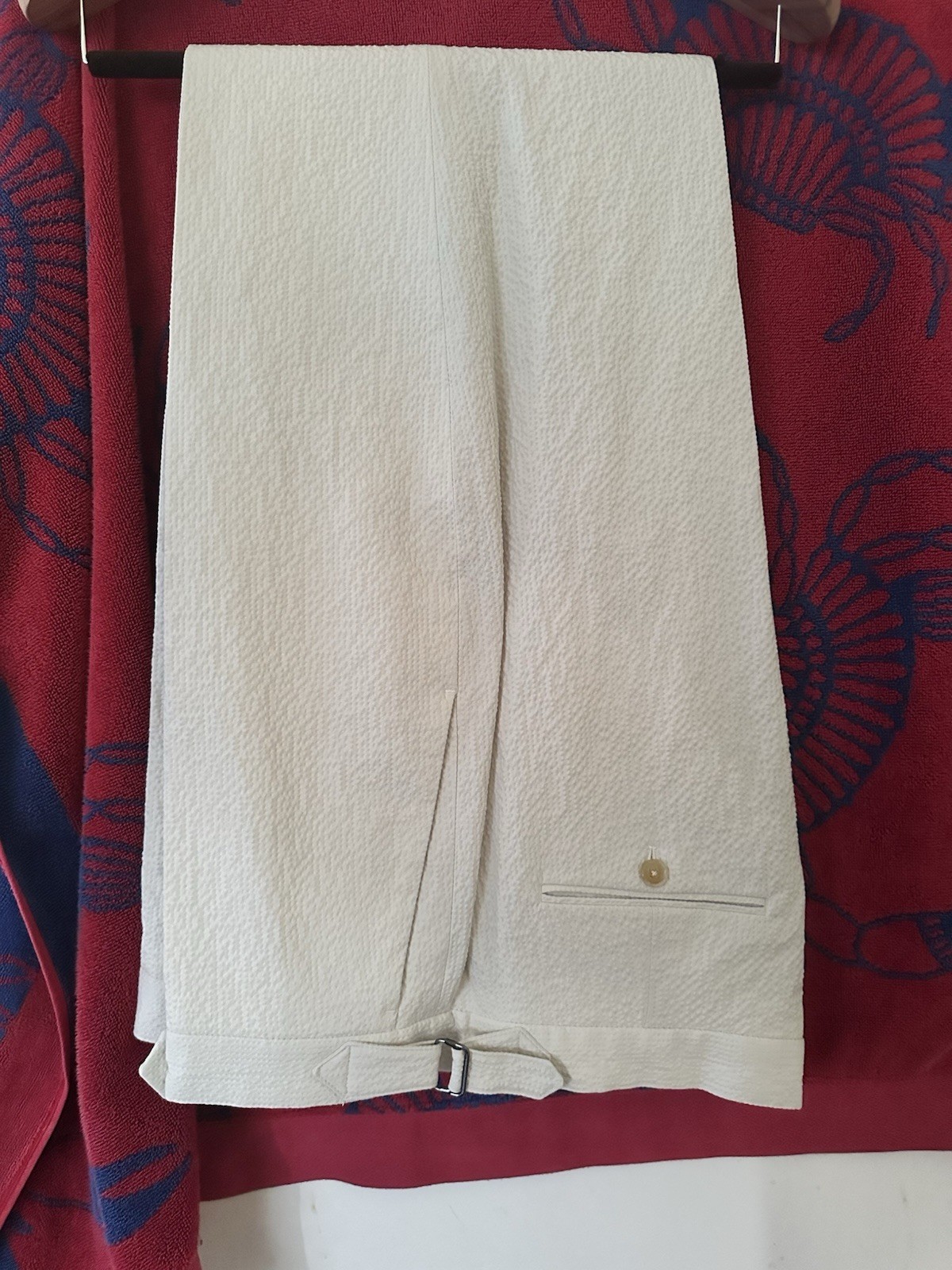 Todd Snyder Double-Breasted Cream Seersucker Men’s Suit 44R 38×32 2 Piece