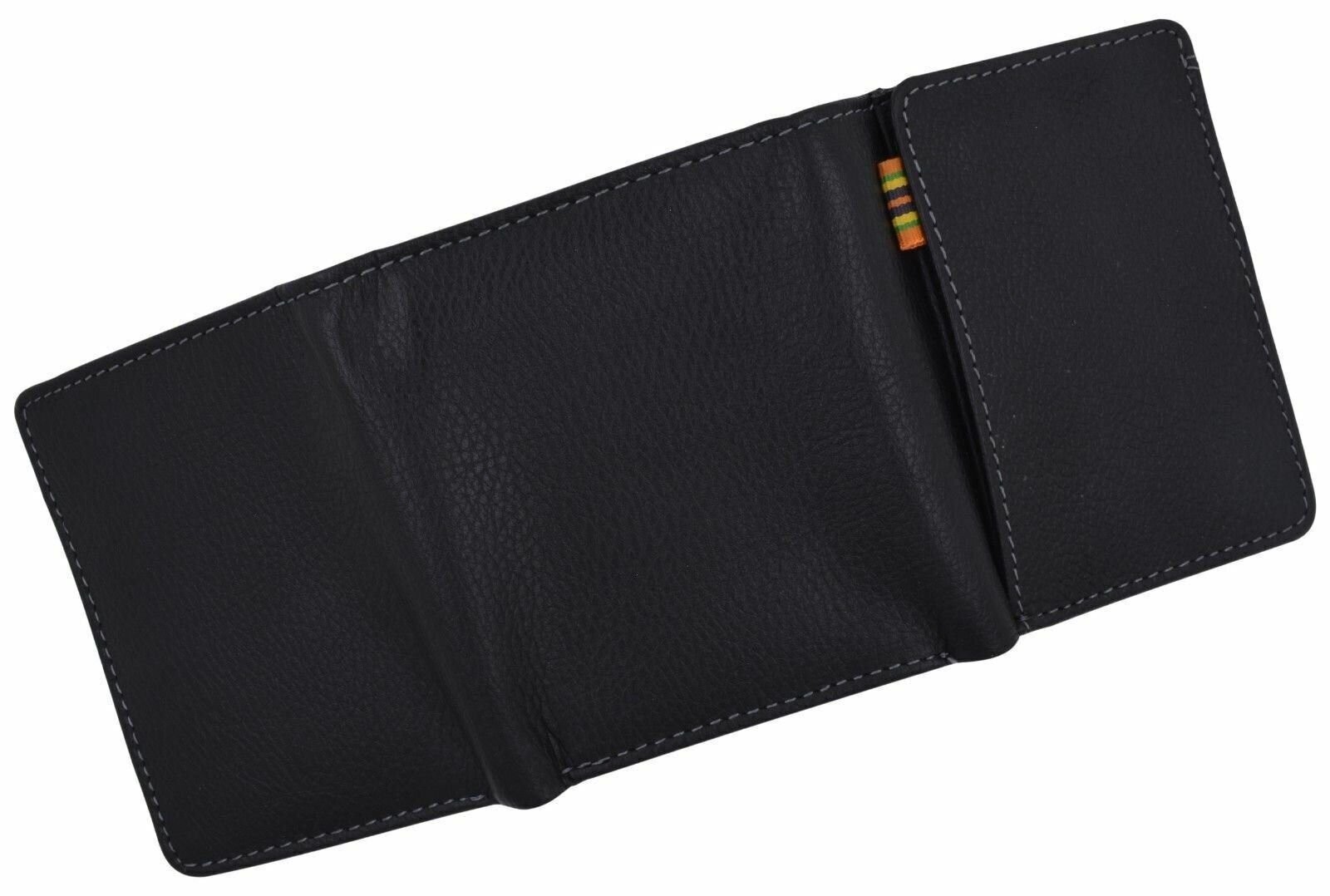 Black Trifold Mens Leather Design Wallet Credit Card & ID Window W/ Bill Pockets