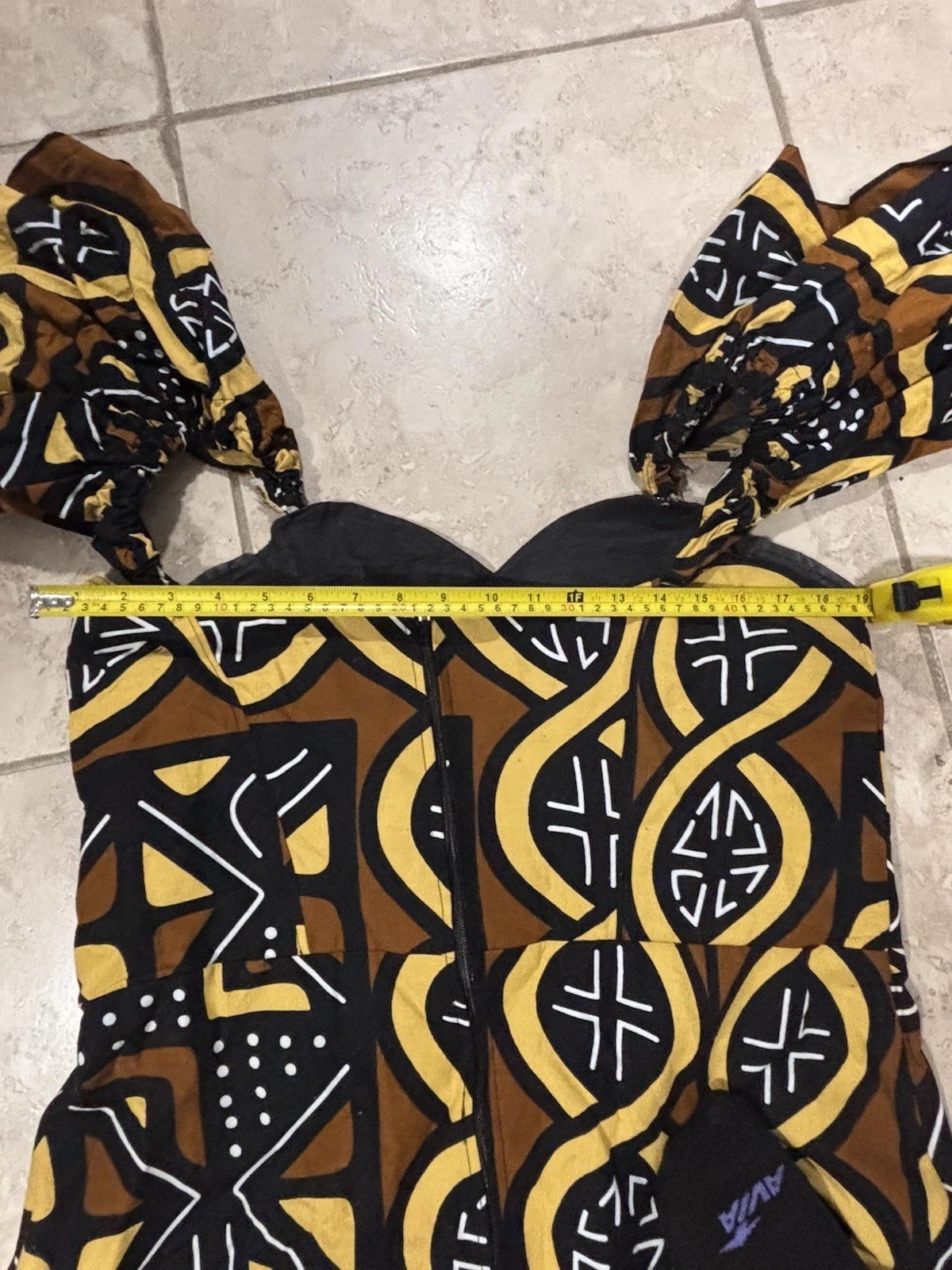 Ankara African Print Mermaid Maxi Dress Large Cap Sleeve Black Brown Yellow