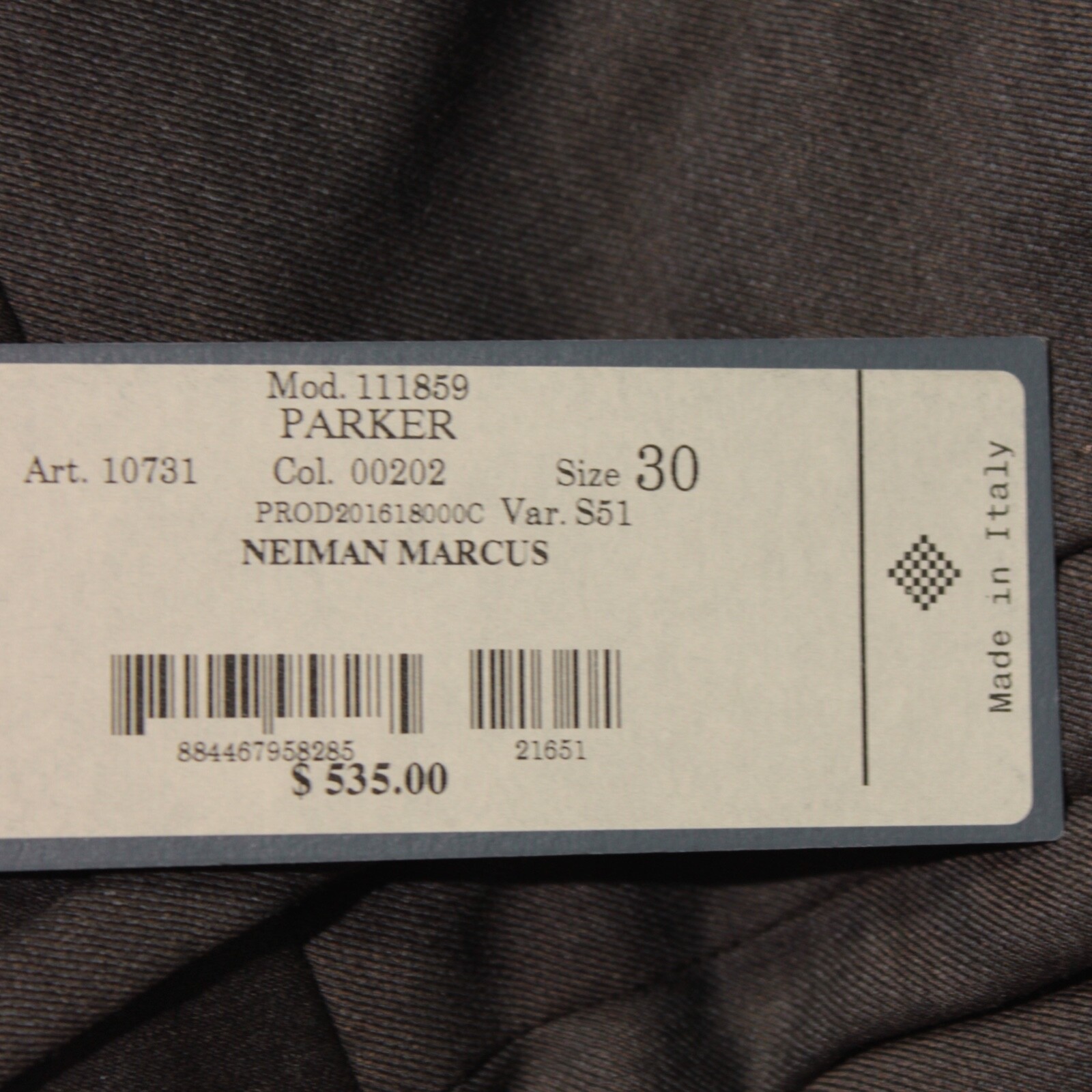 Zanella Platinum NWT Dress Pants Size 30 US Parker In Solid Brown 100% Wool