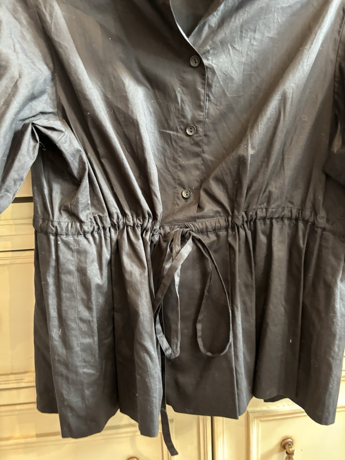 Robert Rodriguez Black Poplin Collared Blouse Size 6 100% Cotton Pleated
