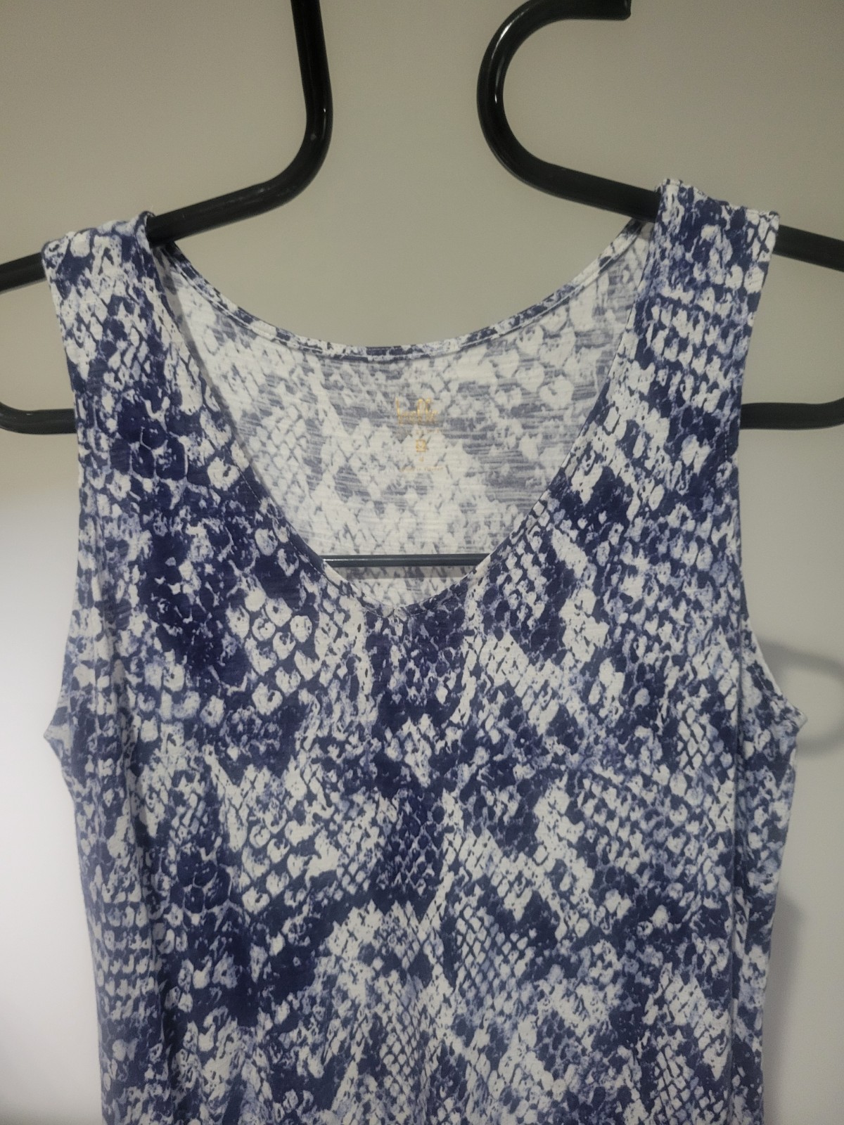 Belle Kim Gravel Med Blue & White Geo Slub Knit Tank Dress NWOT