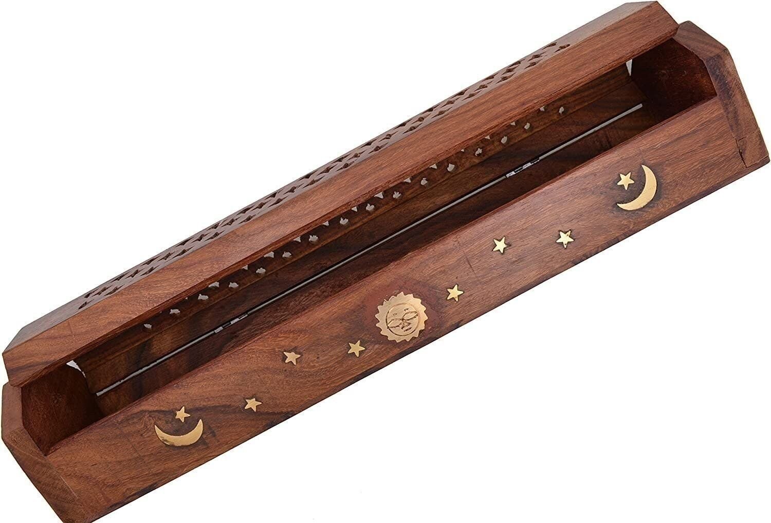 Cavelio ® Rose Wooden Coffin Incense Burner – Jali and Sun-Moon-Stars12 -…