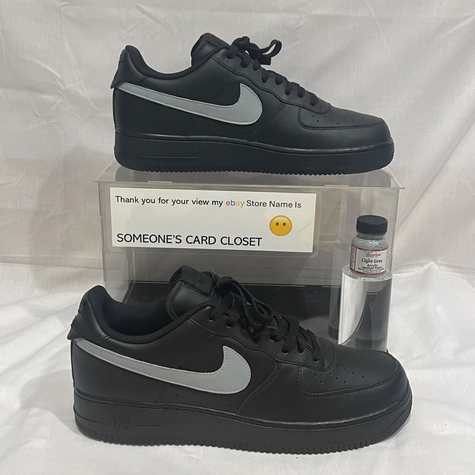 Nike Air Force 1 Low Black (Light Gray Custom Painted Swoosh) SC-#42B