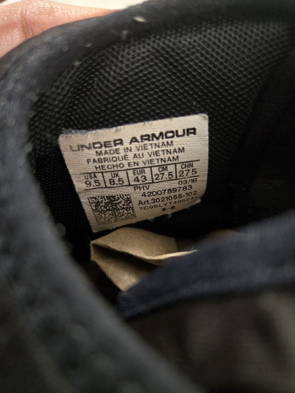 Under Armour Project Rock Delta training shoes in men’s size US 9.5 (EU 43).