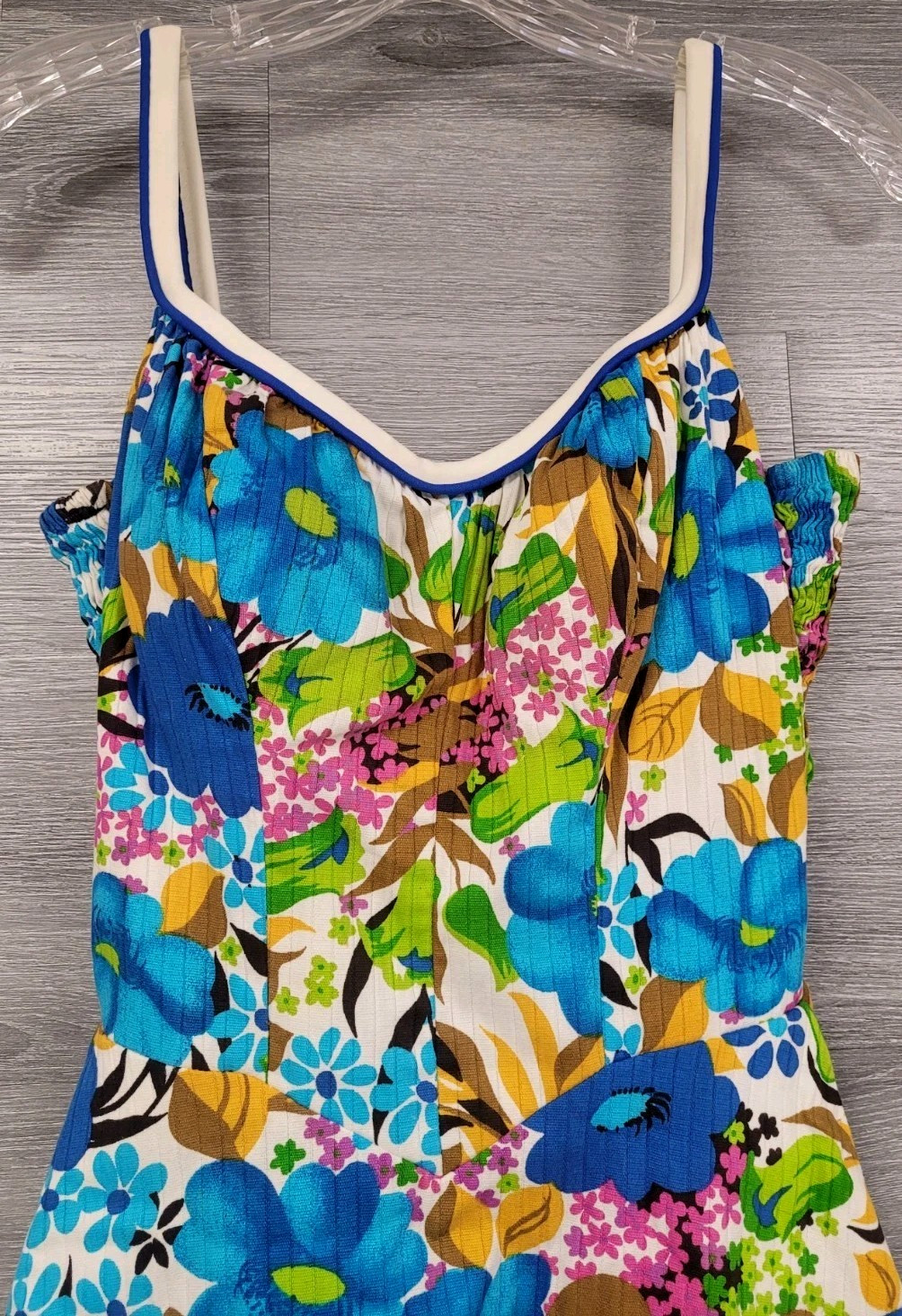 VINTAGE 60s SWIM DRESS DEWEESE DESIGN SWIM & SUN FASHIONS MOD FLORAL BEACH XS