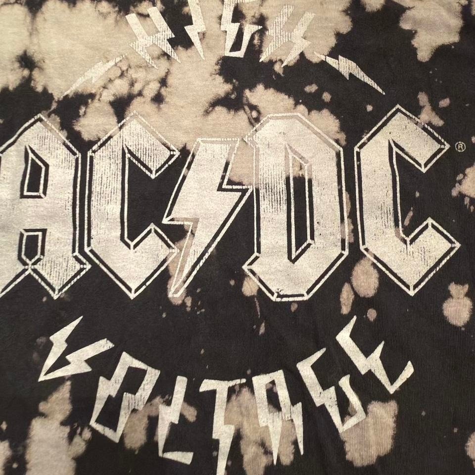 AC/DC High Voltage Bleach Tie Dye Graphic T-Shirt Black White S/M Mens Womens
