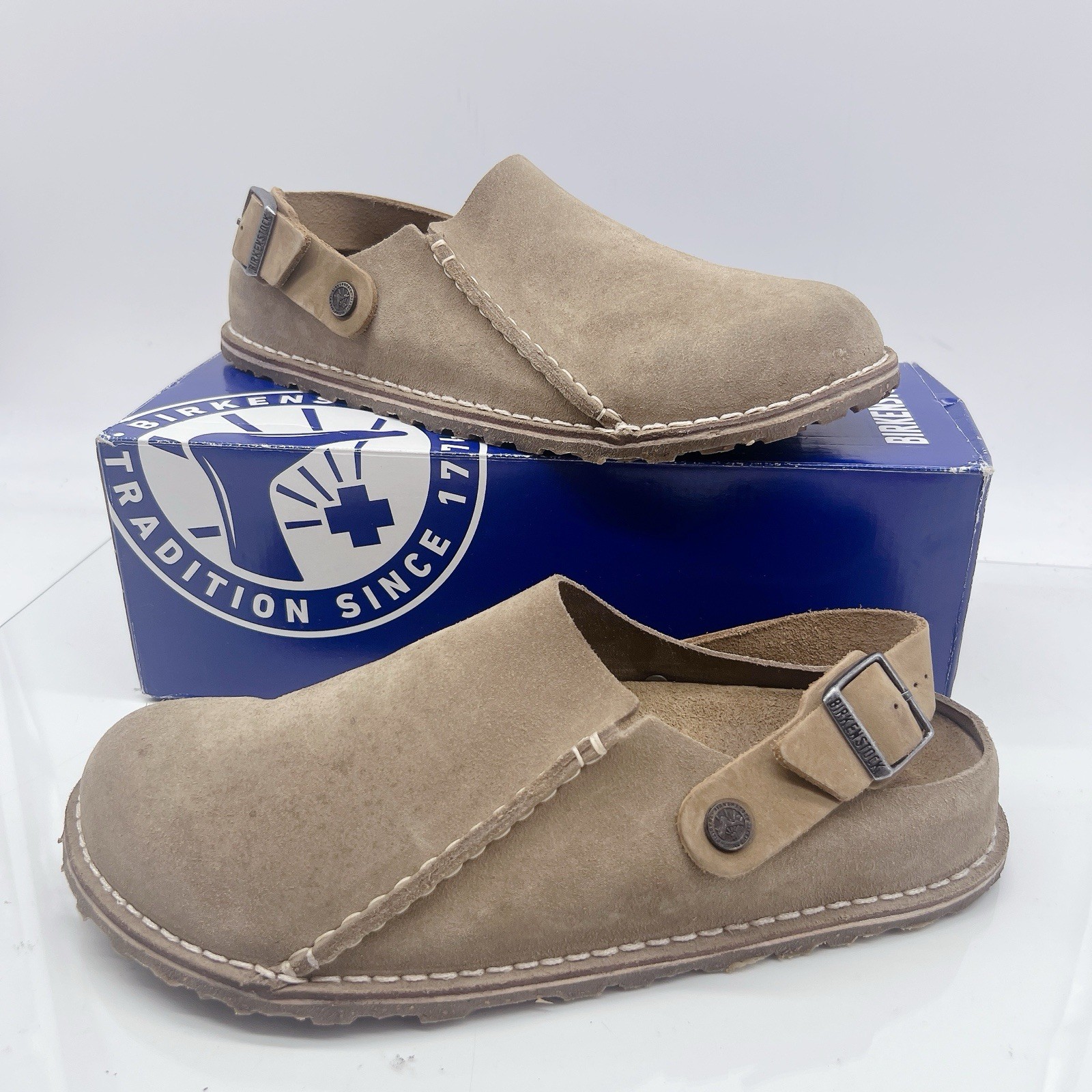 Birkenstock Lutry Clogs Comfort Shoes Premium Taupe Suede EU 41 Wms US 10- 10.5