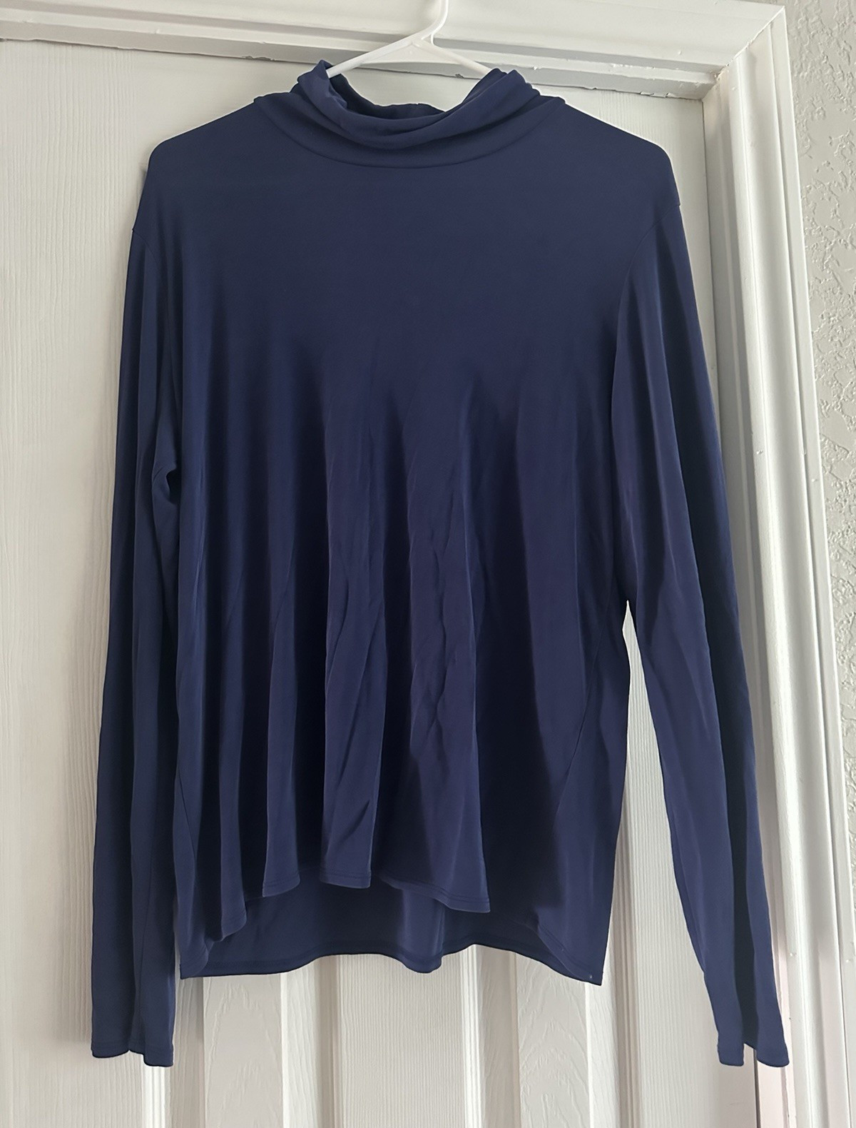 Eileen Fisher Women’s Solid Blue Cowl Neck Long Sleeve Pullover Top, L