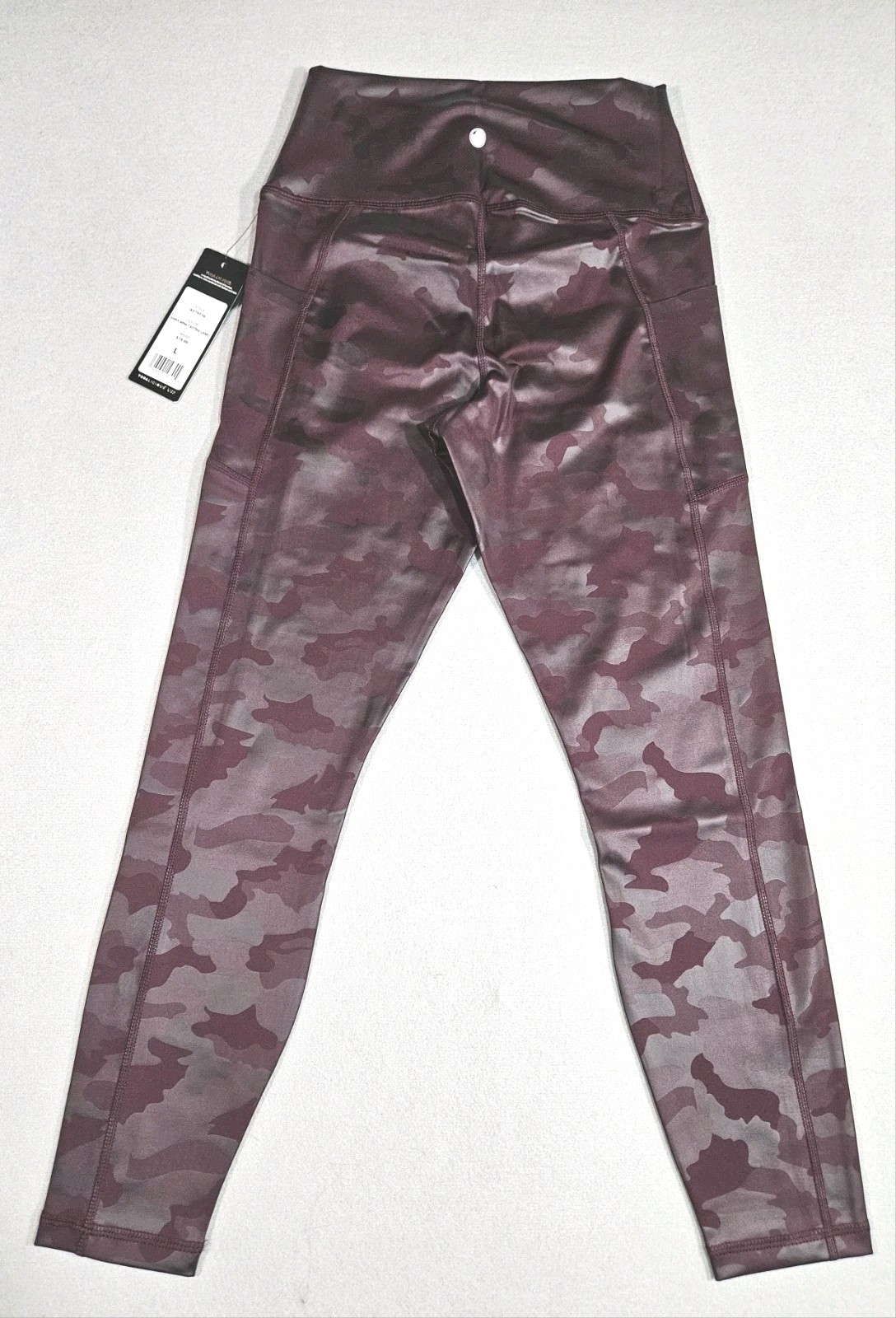 Yogalicious Lux Leggings Large Shiny Wine Tasting Camo High Rise Pockets NWT