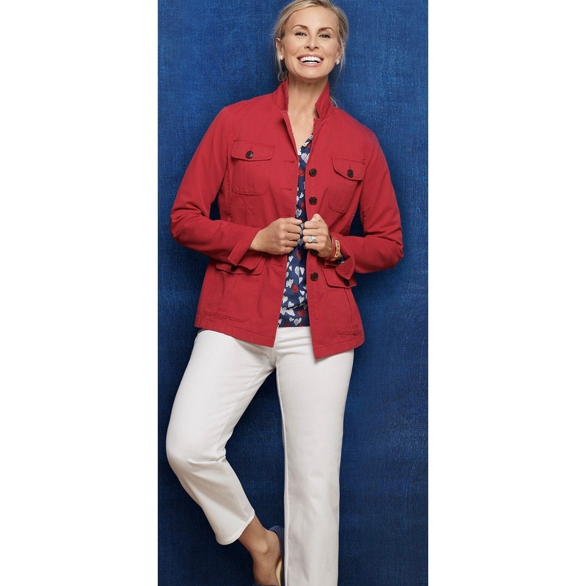 Talbots Utility Jacket Women 10 Red Cotton Blend Military Safari Field Coat