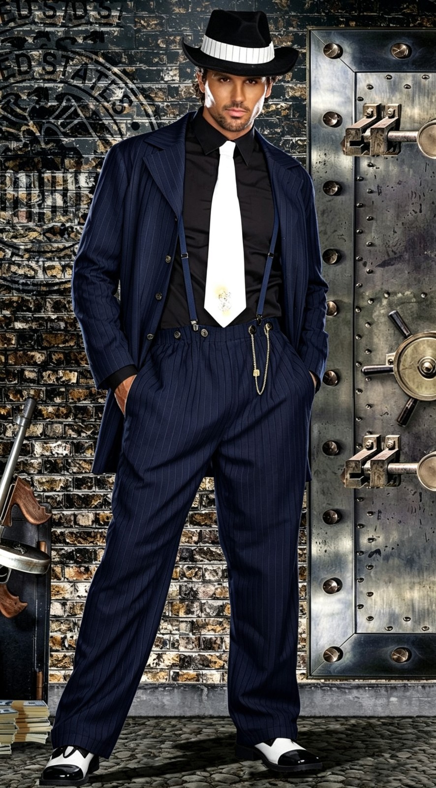 British Striped Men’s Zoot Suits Formal Wedding Tuxedo Party Prom Long Coat Pant