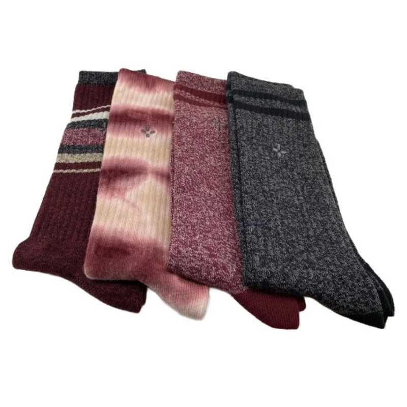 Sun + Stone Lot of 2 4-PK Assorted Crew Socks Burgundy/Charcoal Sock Size 10-13