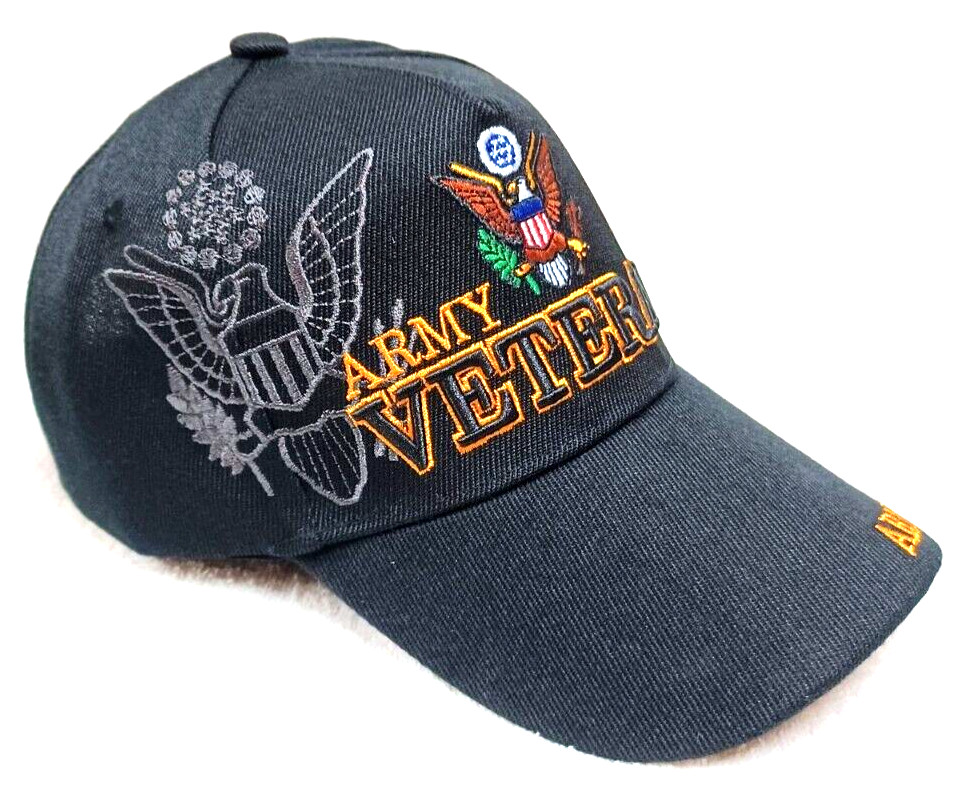 ARMY VETERAN MILITARY HAT CAP BLACK WITH SHADOW ADJUSTABLE