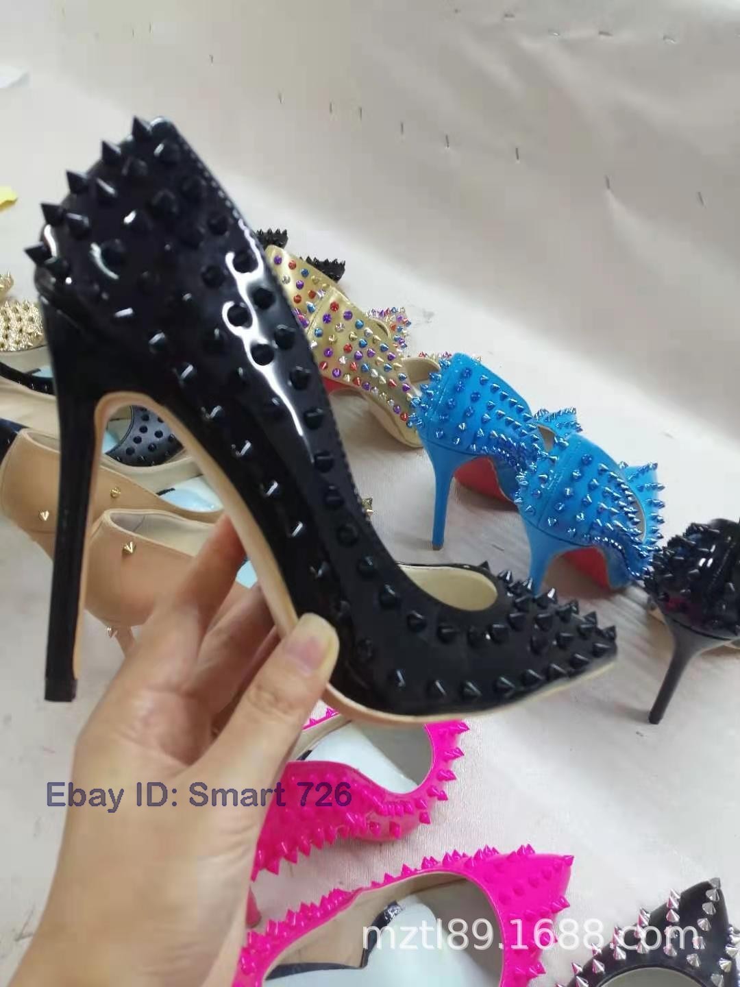 12cm High Stiletto Heel Rivets Womens Pointed Toe Patent Leather Pumps Runway Sz