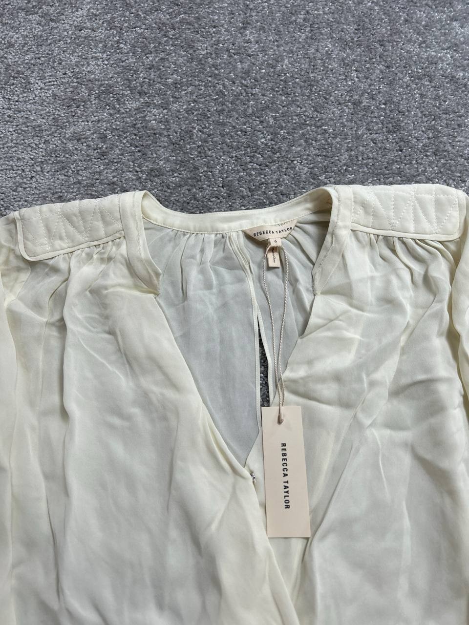 Rebecca Taylor Daniella Blouse Top Womens 6 White Silk Surplice Neck Pleated New