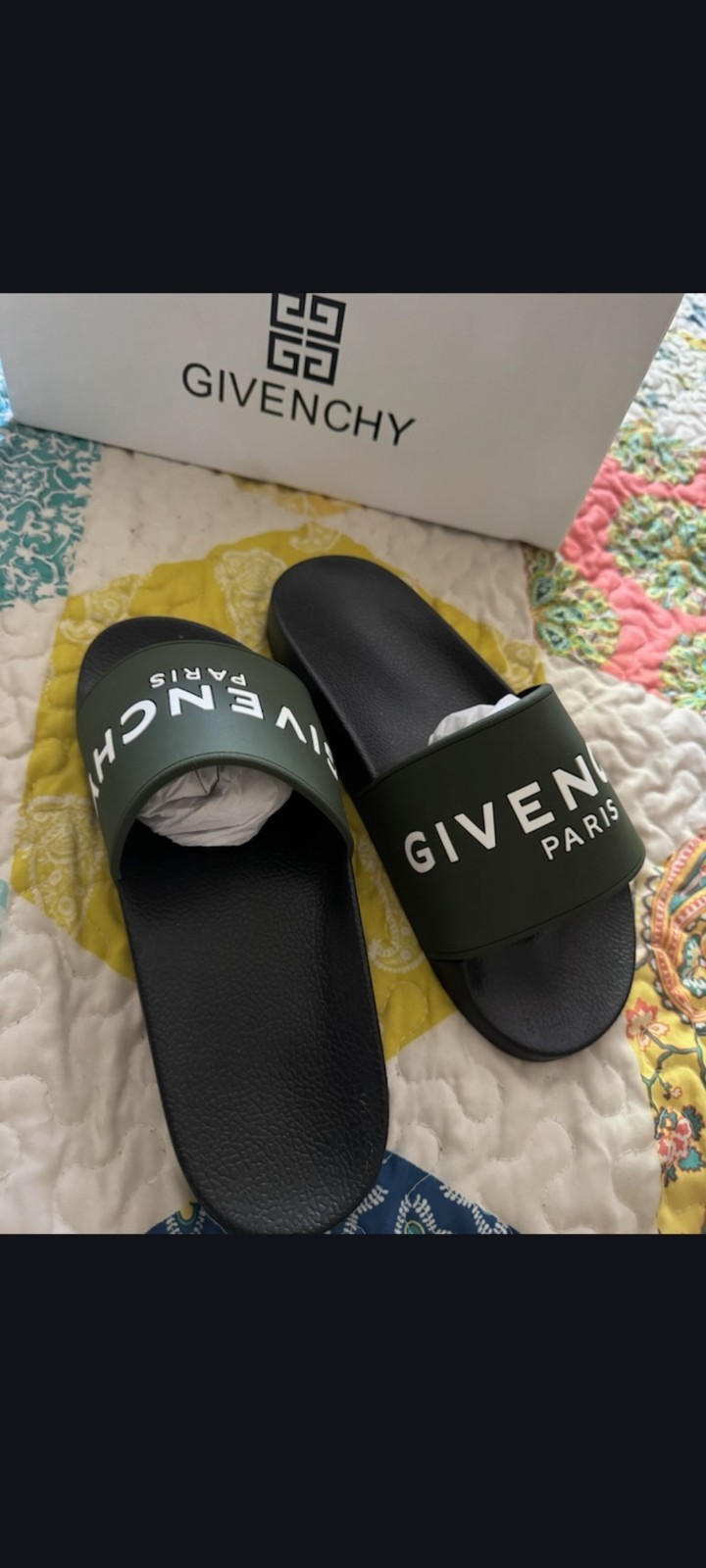 Women’s Givenchy Logo-Embossed Pool Rubber Slides in Black and Green Size 39