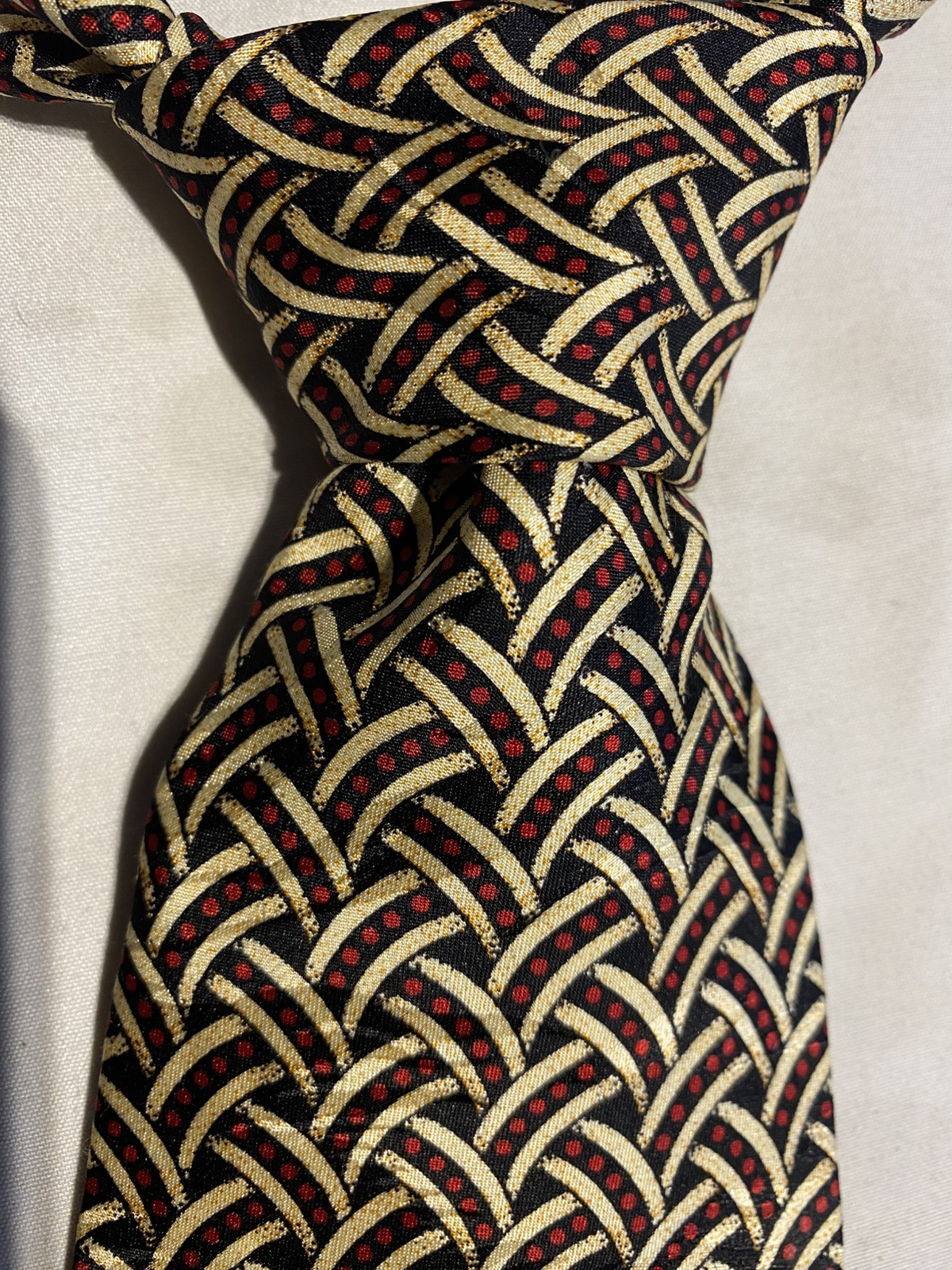 Umberto Bossi Neck Tie – All Silk – Hand Made in Italy – Gold & Red Ribbons
