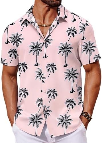 Coofandy Mens Hawaiian Shirt Short Sleeve Button Down Shirts Tropical Floral