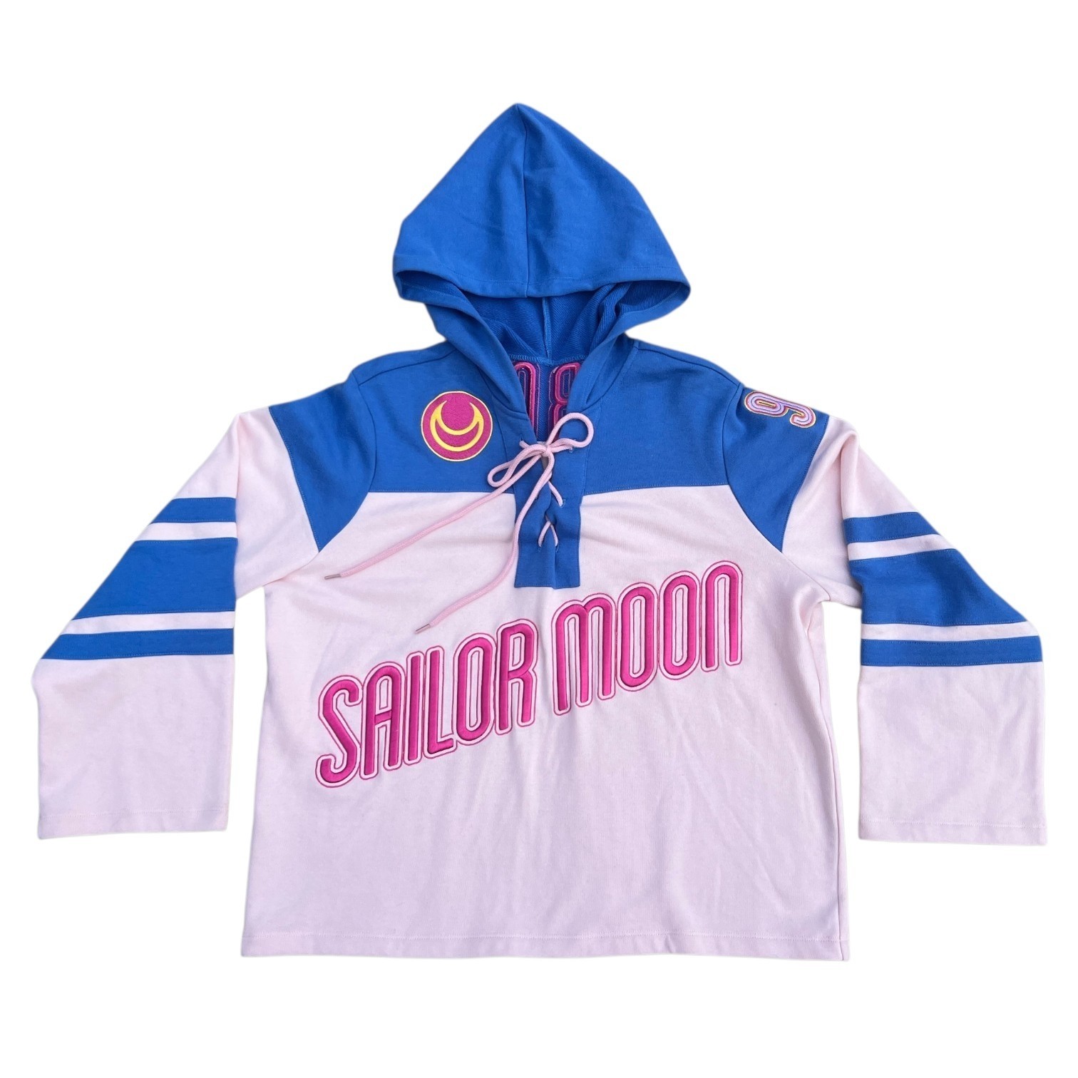 NWOT Sailor Moon Anime Embroidered Blue And Pink Hoodie Size Medium-Large