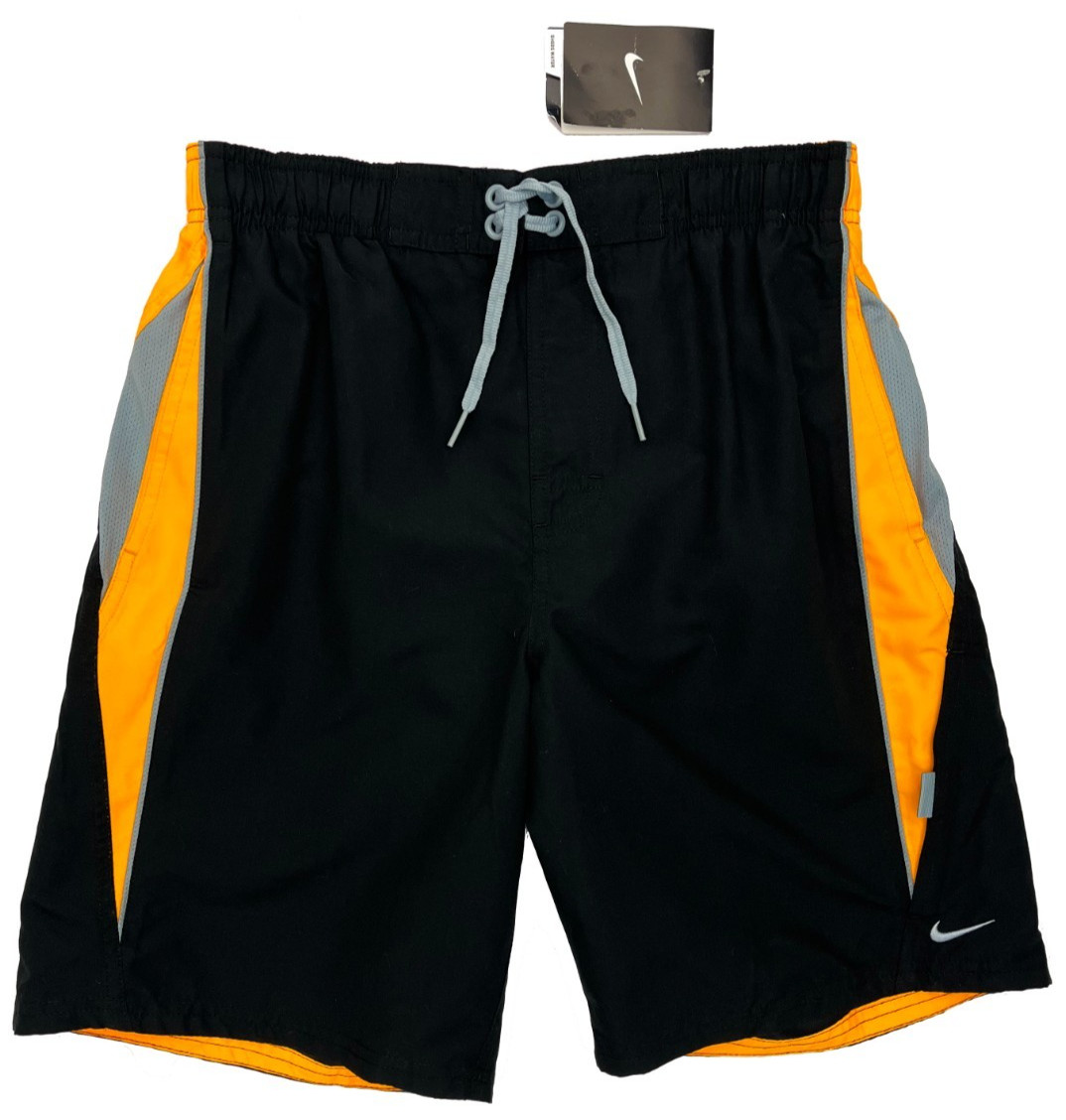 Nike NEW NWT Core Contend 9” Volley Swim Shorts Trunks Black Orange Mens S